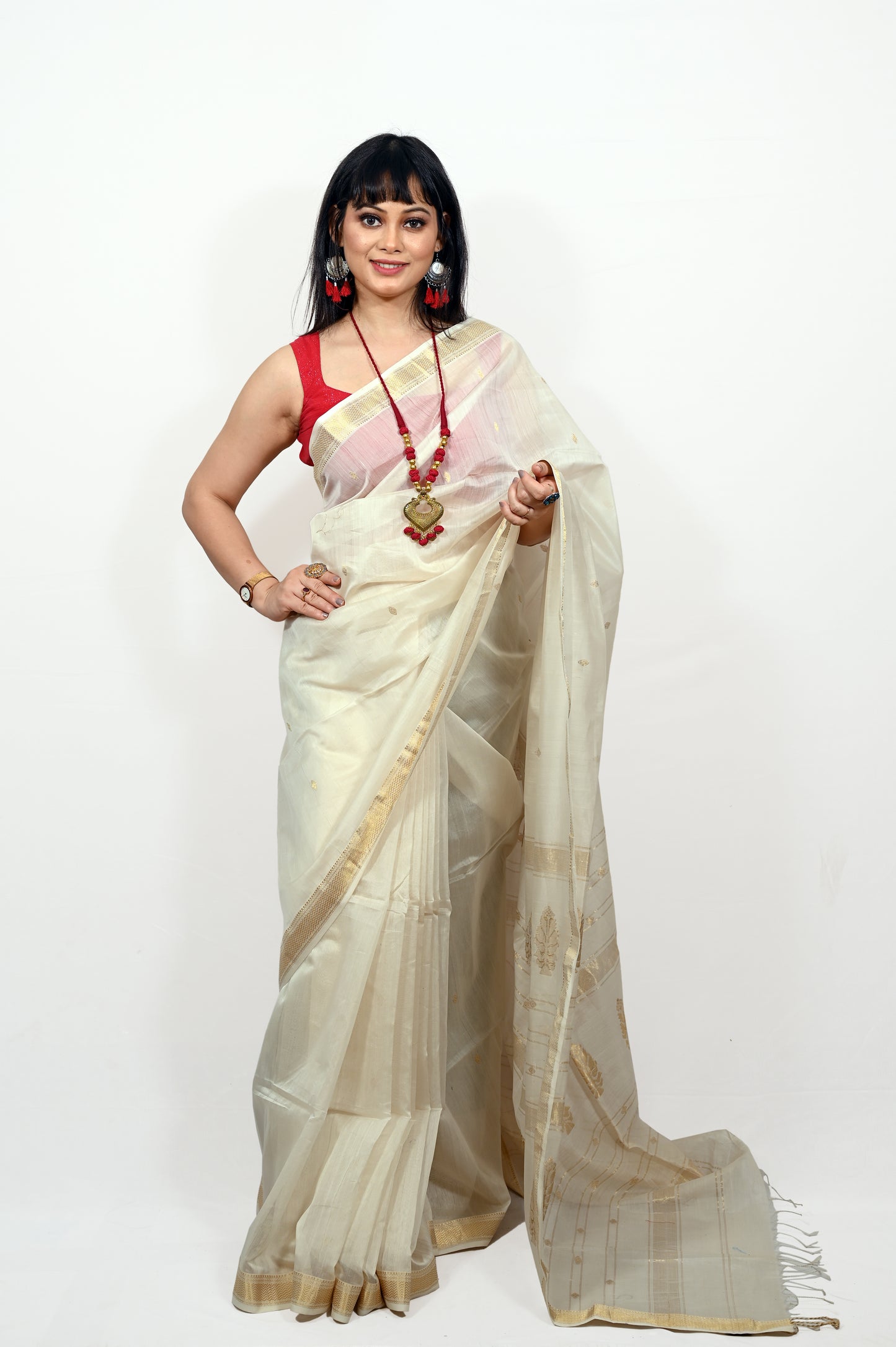 Off-white Pure Maheshwari Saree