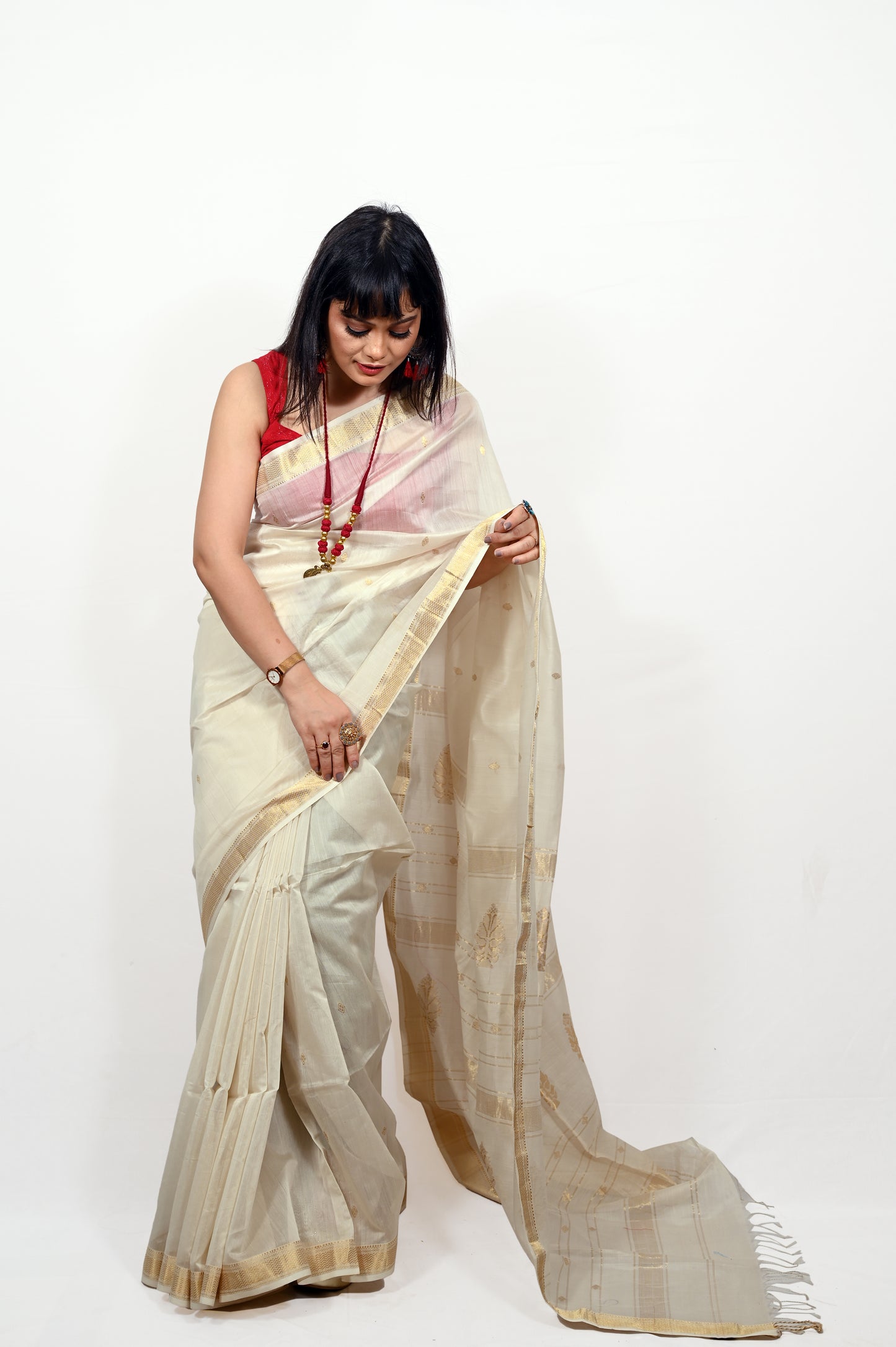 Off-white Pure Maheshwari Saree