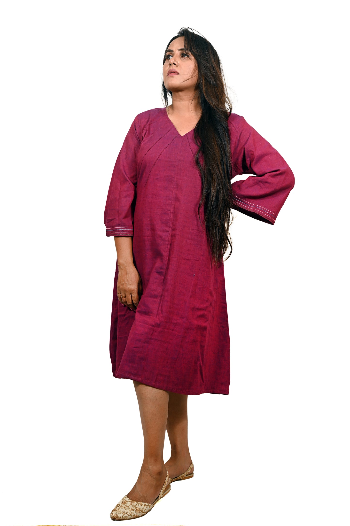 Maroon Handloom Khadi Cotton Lounge Dress