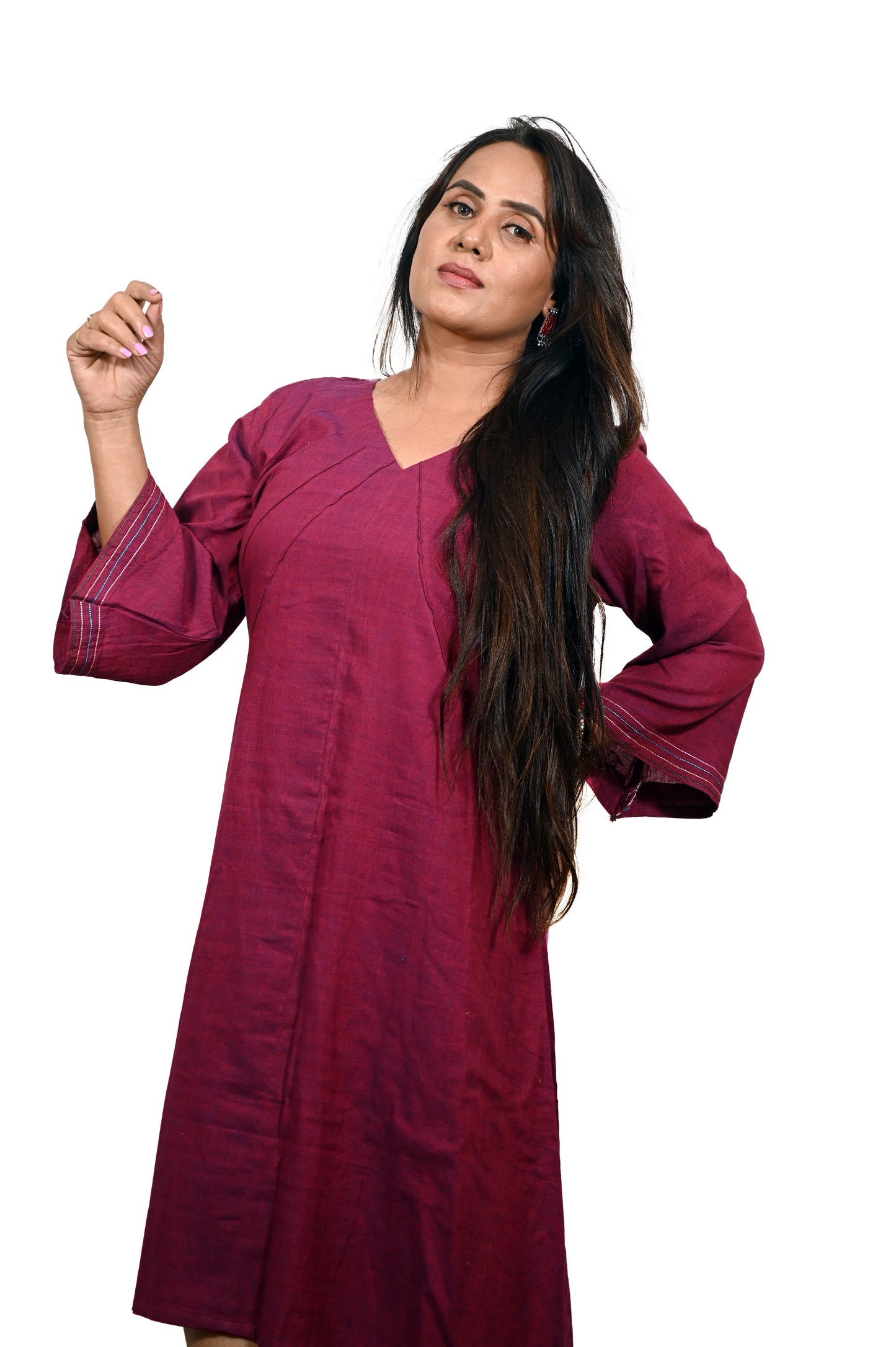 Maroon Handloom Khadi Cotton Lounge Dress