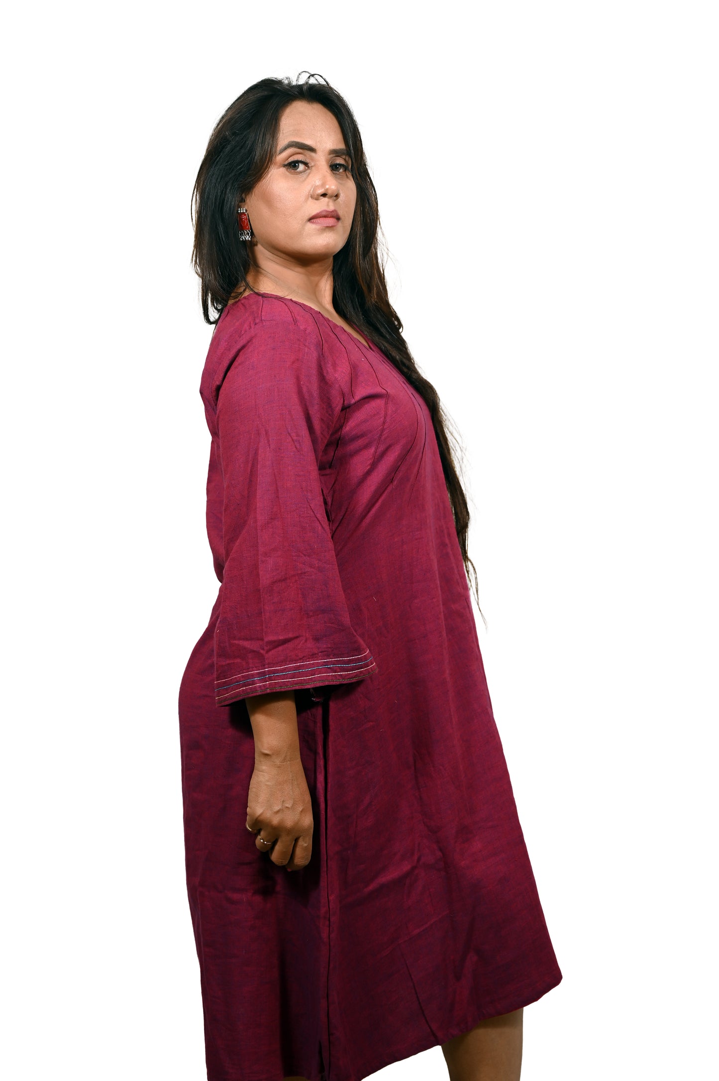 Maroon Handloom Khadi Cotton Lounge Dress