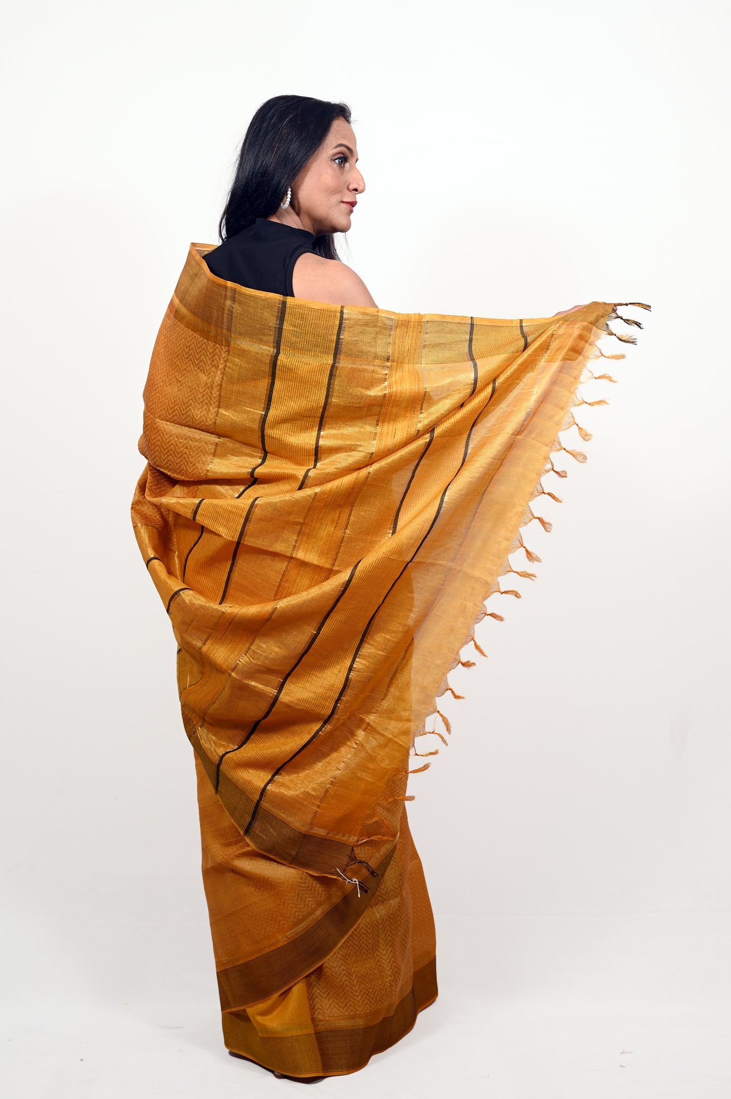 Yellow Dobby Tussar Saree