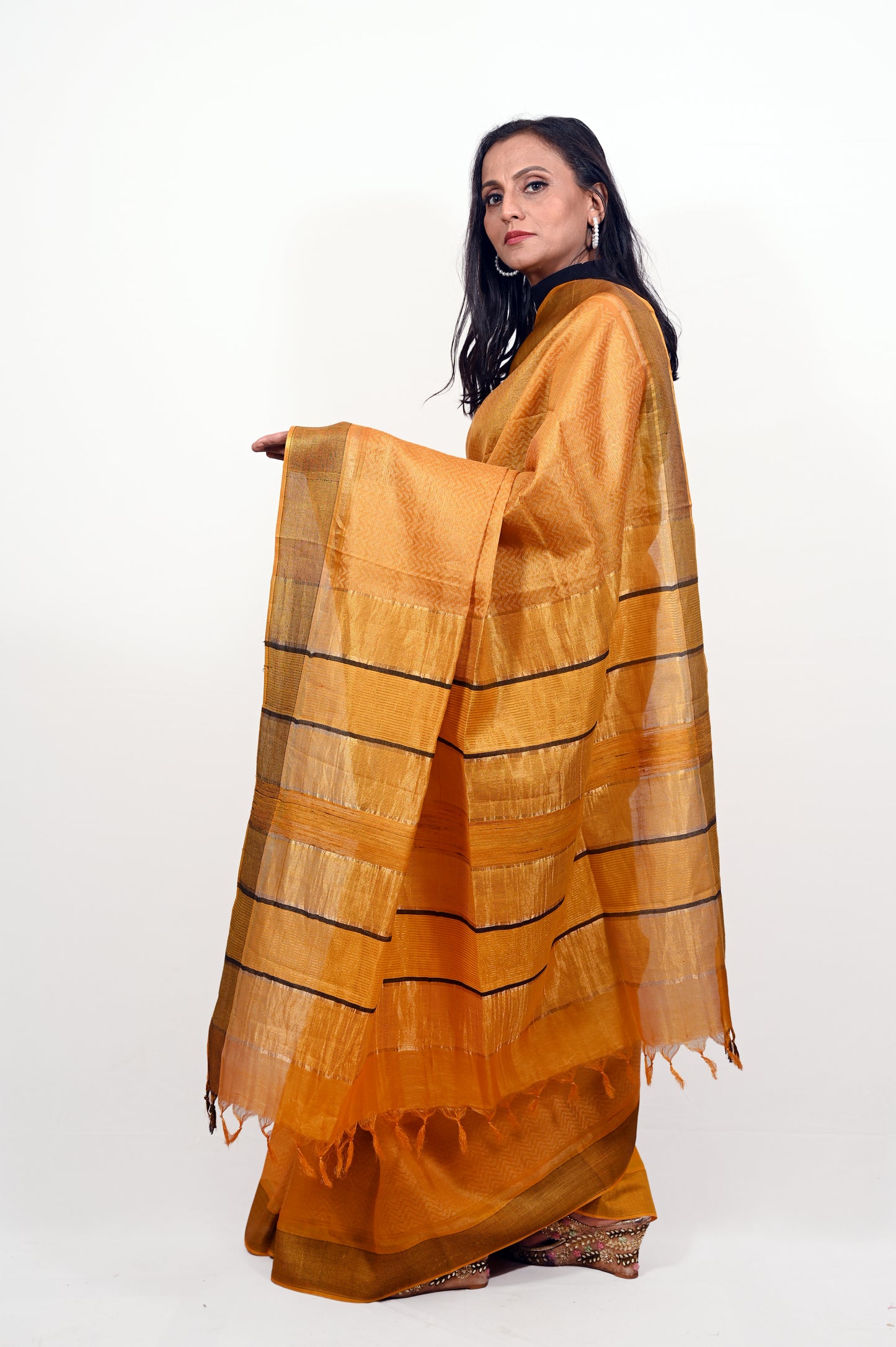 Yellow Dobby Tussar Saree
