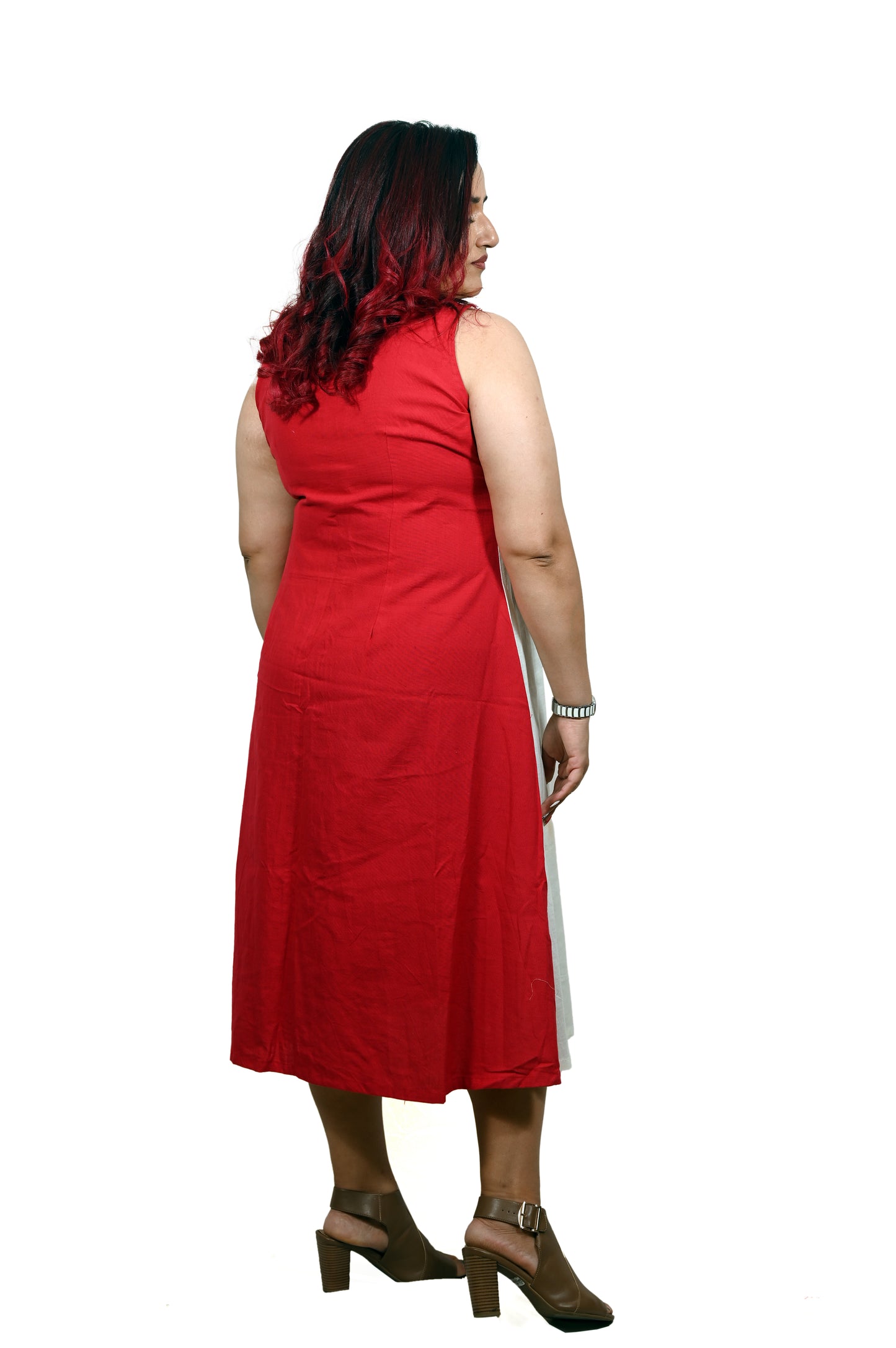 Red and White Color-block Dress