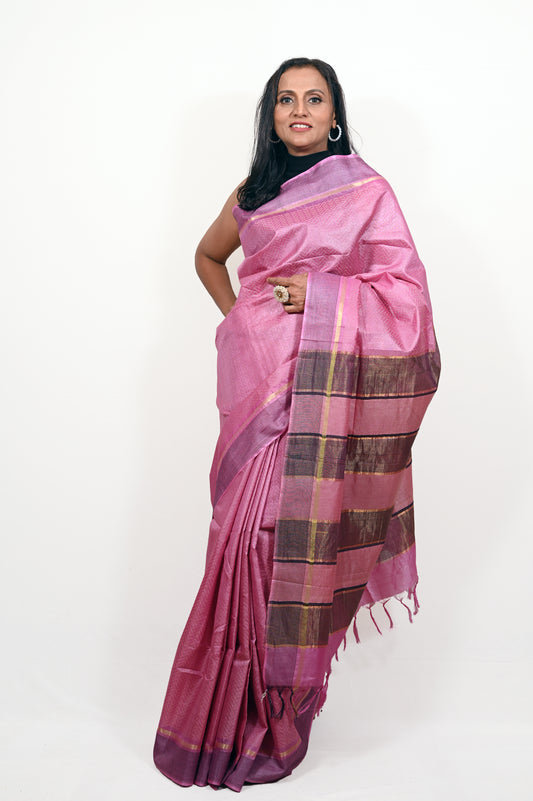 Pink Dobby Tussar Saree