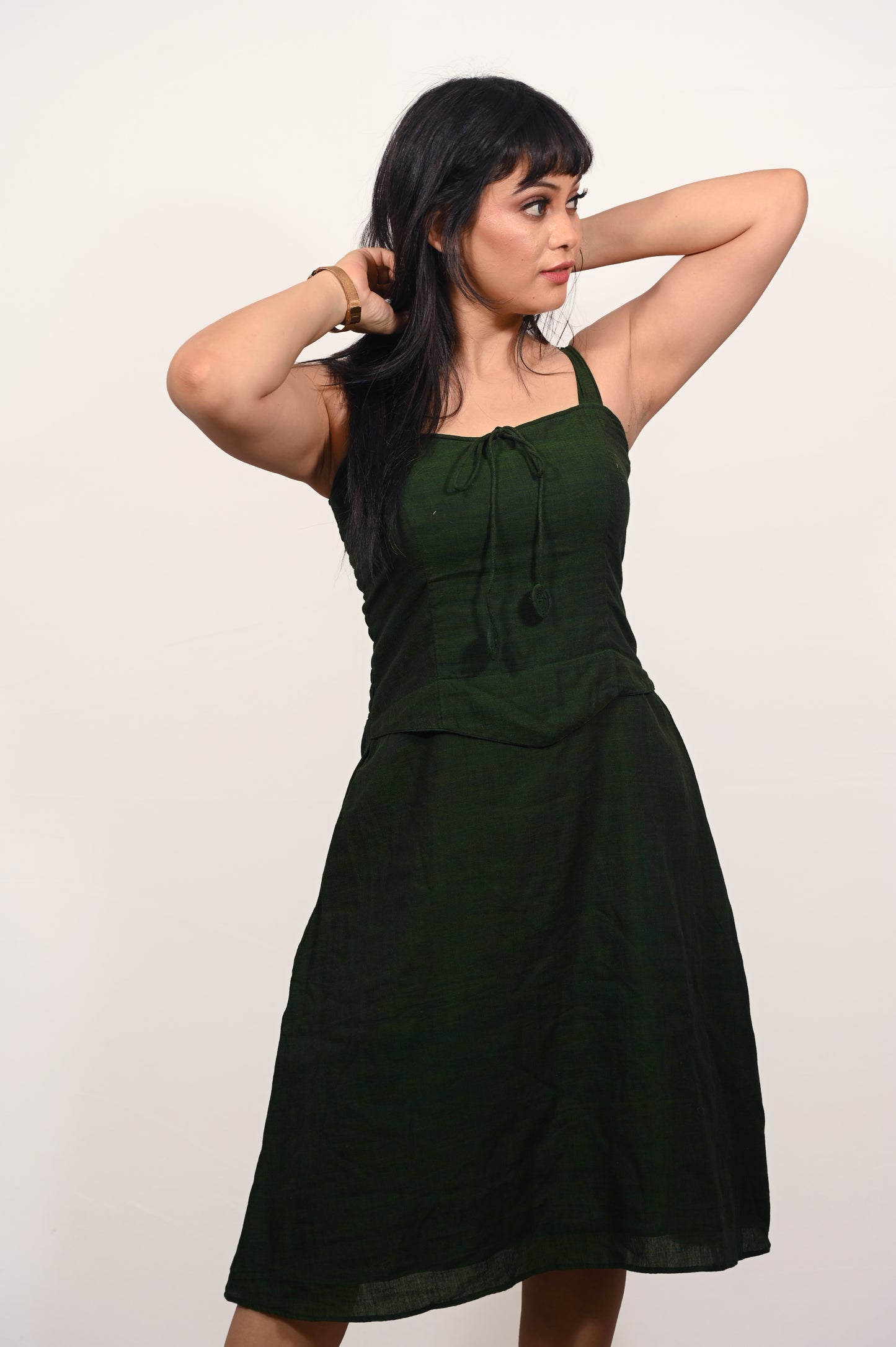 Forest Green Handloom Khadi Cotton Strap Dress