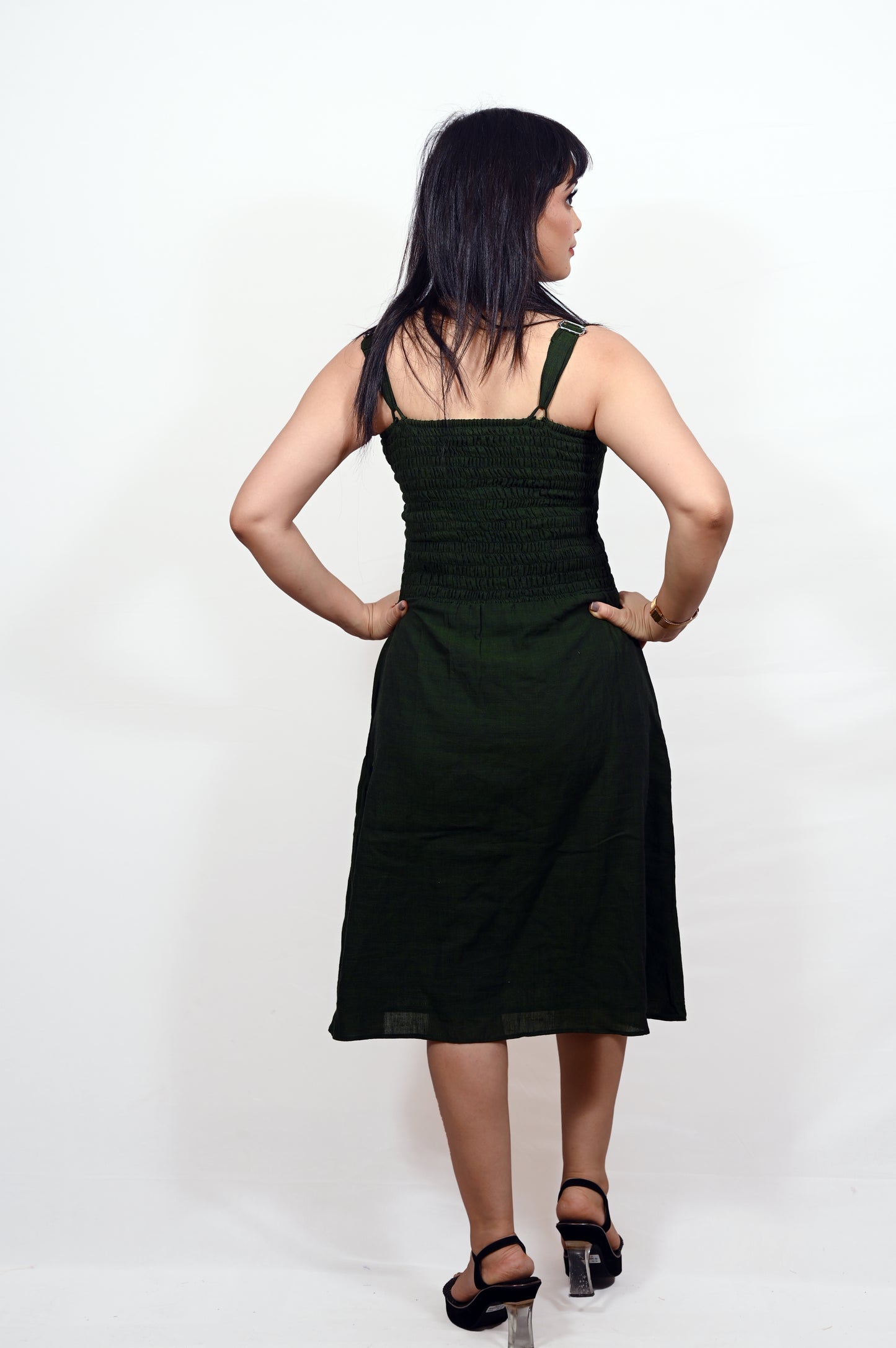 Forest Green Handloom Khadi Cotton Strap Dress