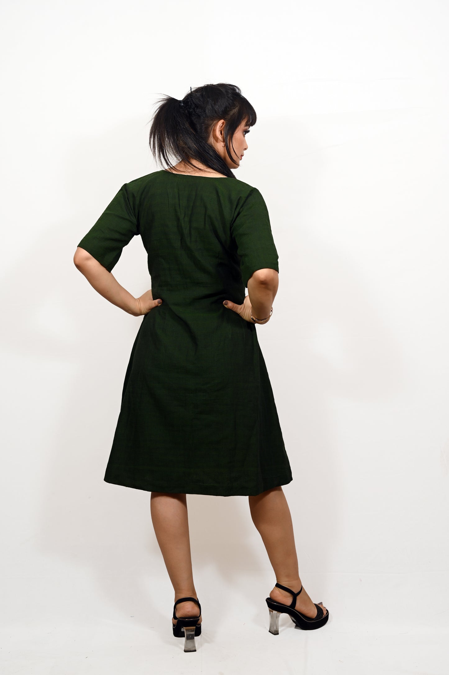 Forest Green Handloom Khadi Cotton Dress