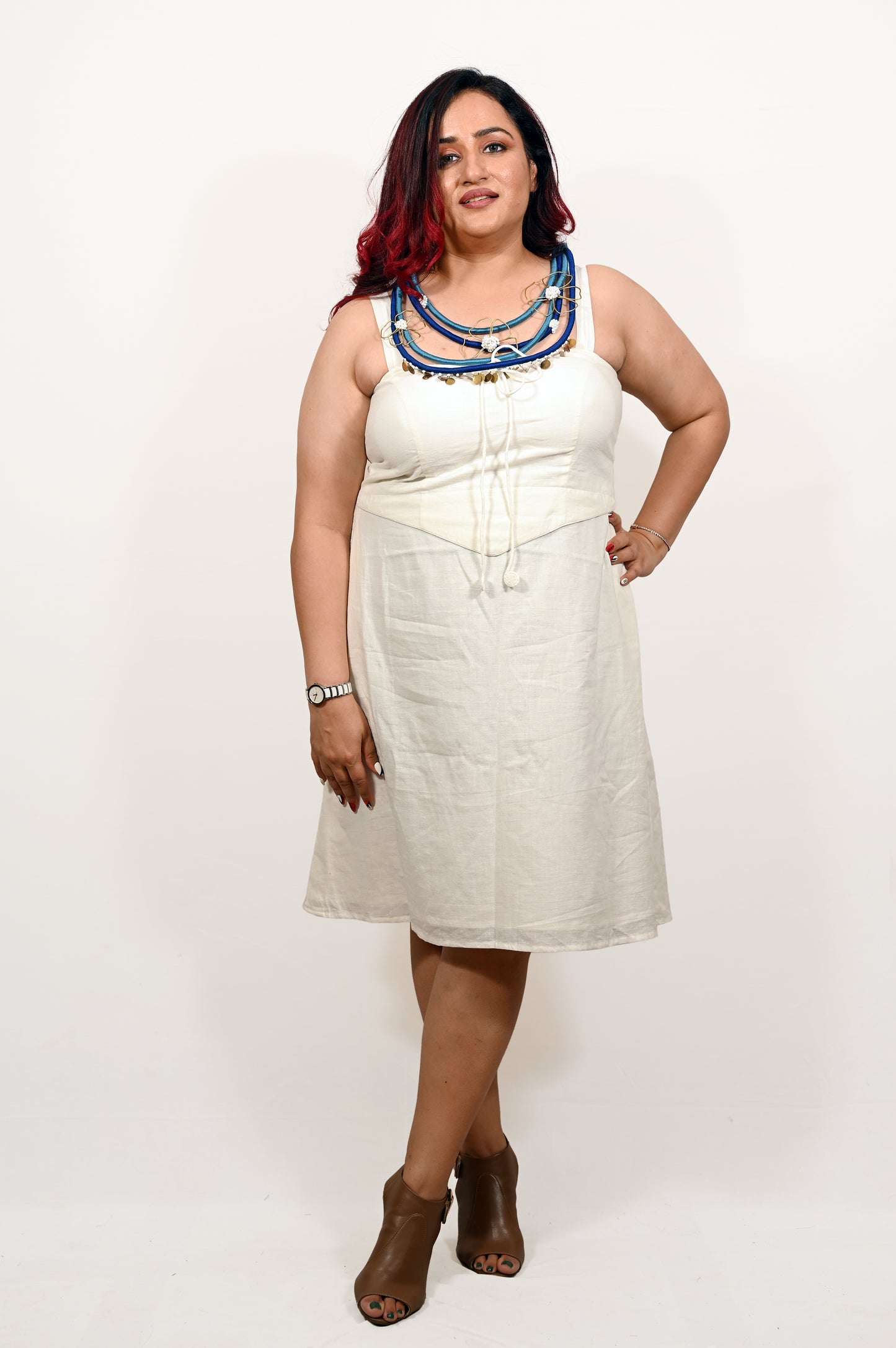 Handloom White Khadi Cotton Smocked Dress