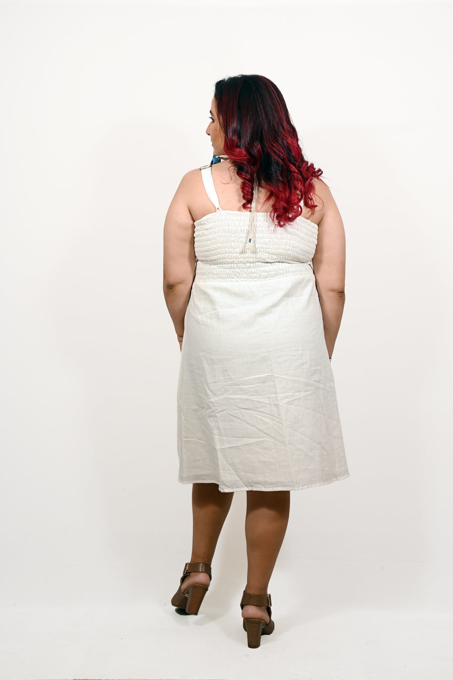 Handloom White Khadi Cotton Smocked Dress
