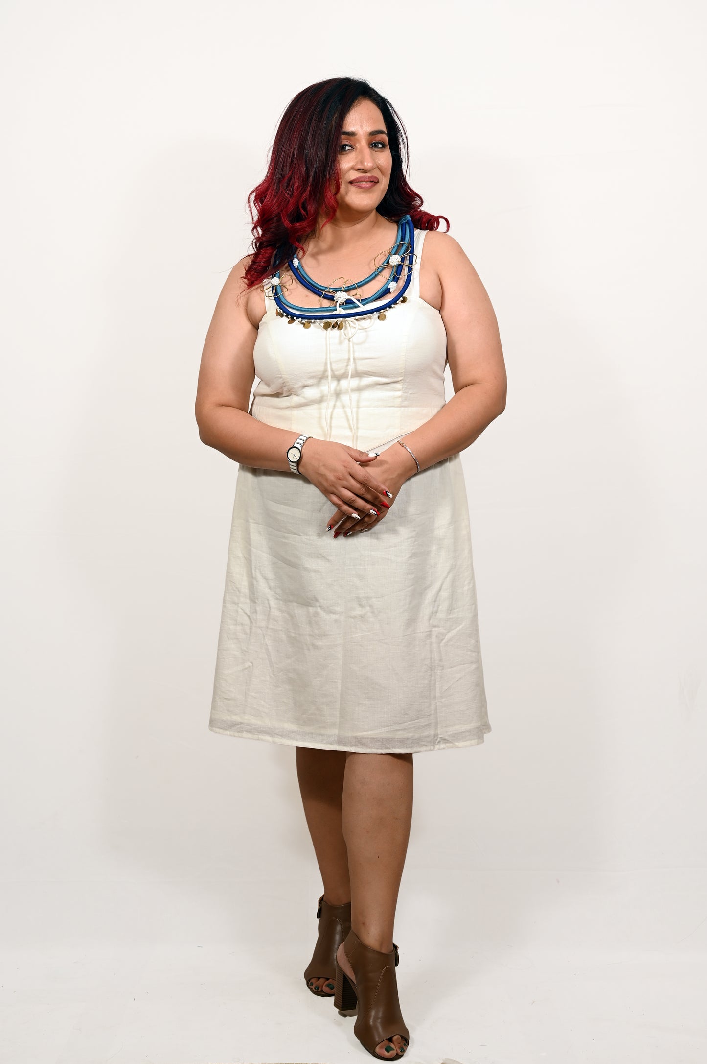 Handloom White Khadi Cotton Smocked Dress