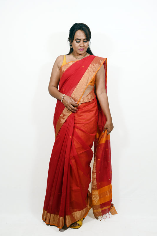 Red Maheshwari Silk Cotton Saree