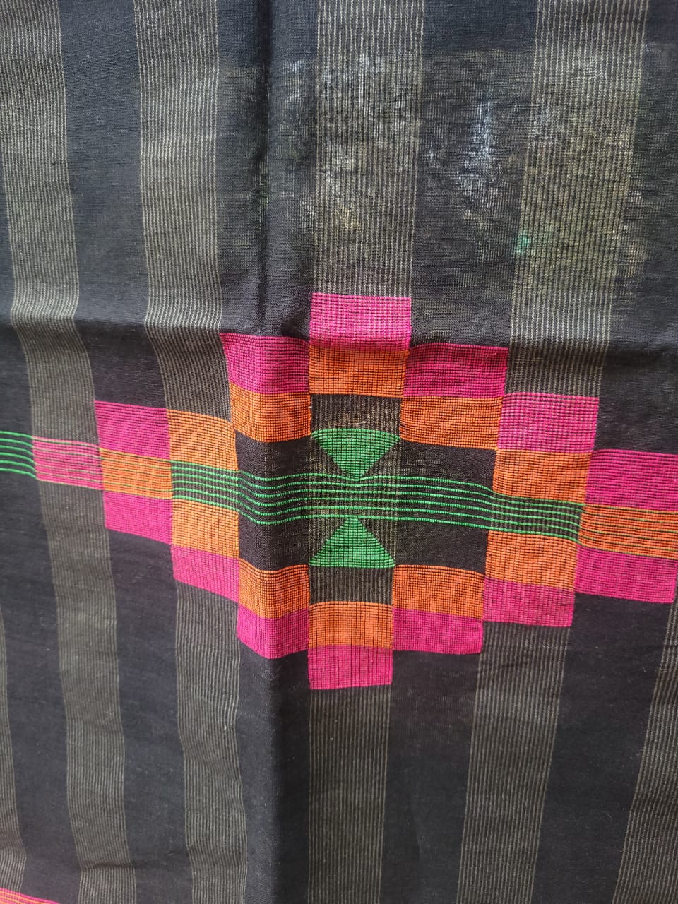 Pure Cotton Handloom Jamdani Stole in Black Color