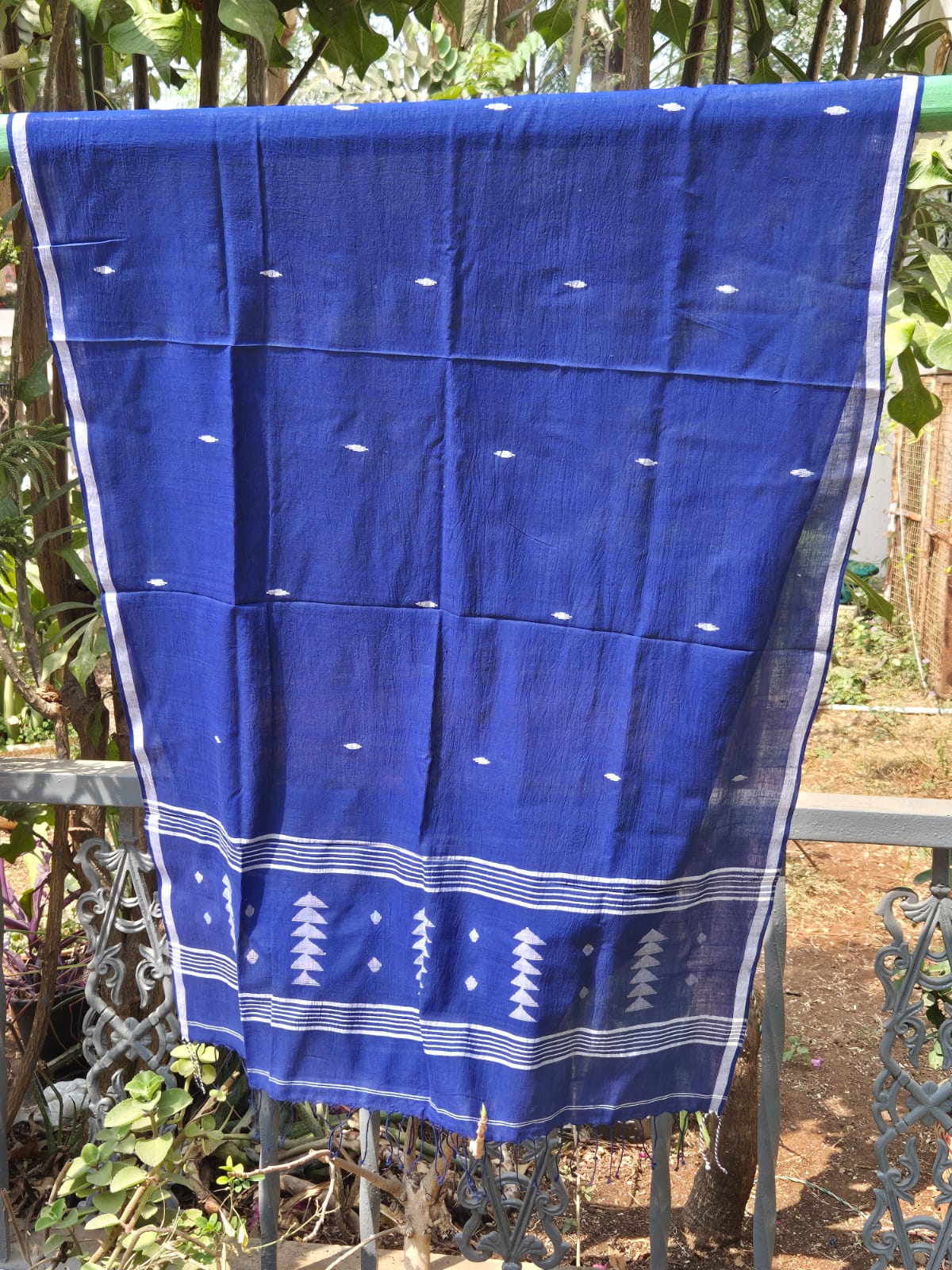 Navy Blue Pure Cotton Handloom Jamdani Stole