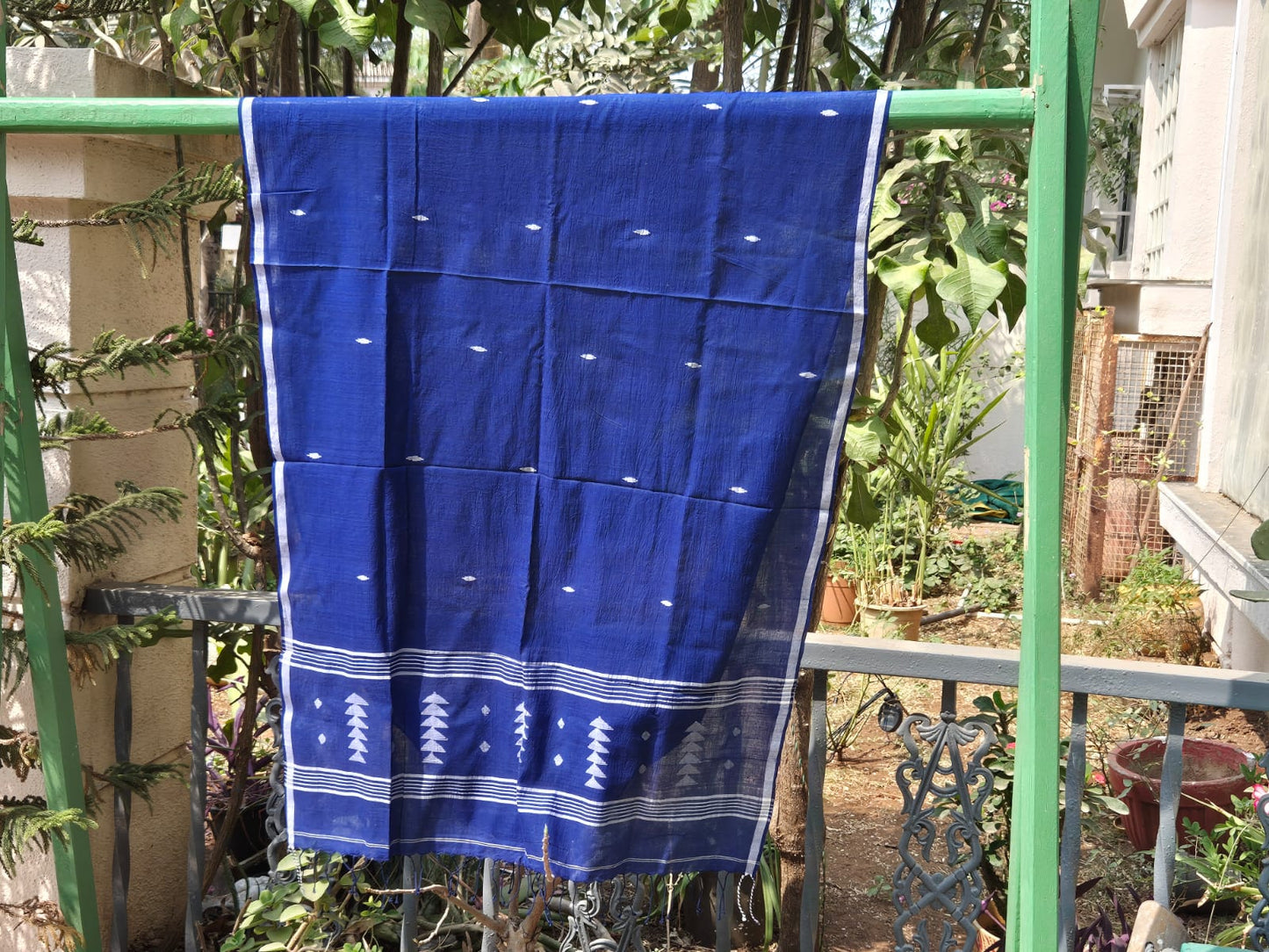 Navy Blue Pure Cotton Handloom Jamdani Stole