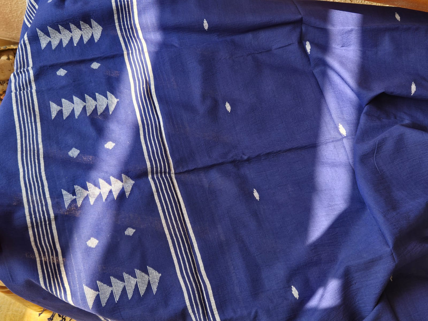 Navy Blue Pure Cotton Handloom Jamdani Stole