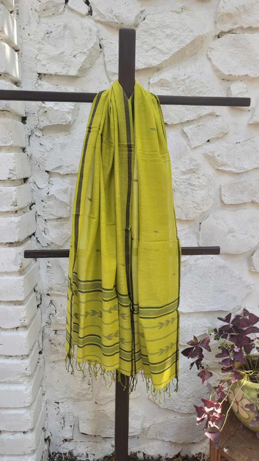 Yellow Green handloom Pure Cotton Jamdani Stole