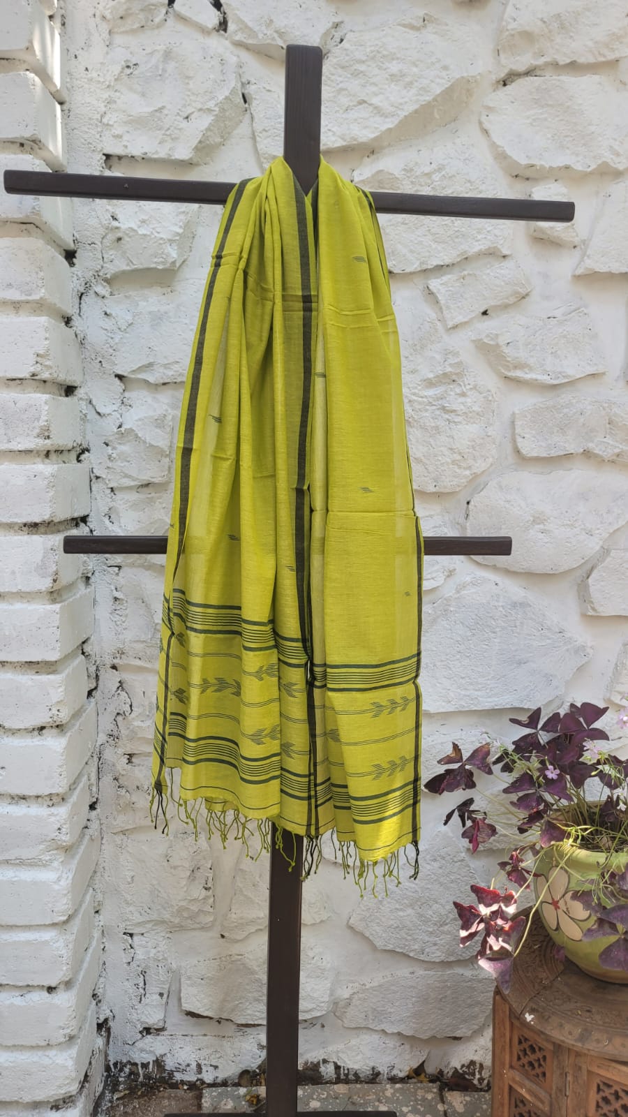 Yellow Green handloom Pure Cotton Jamdani Stole