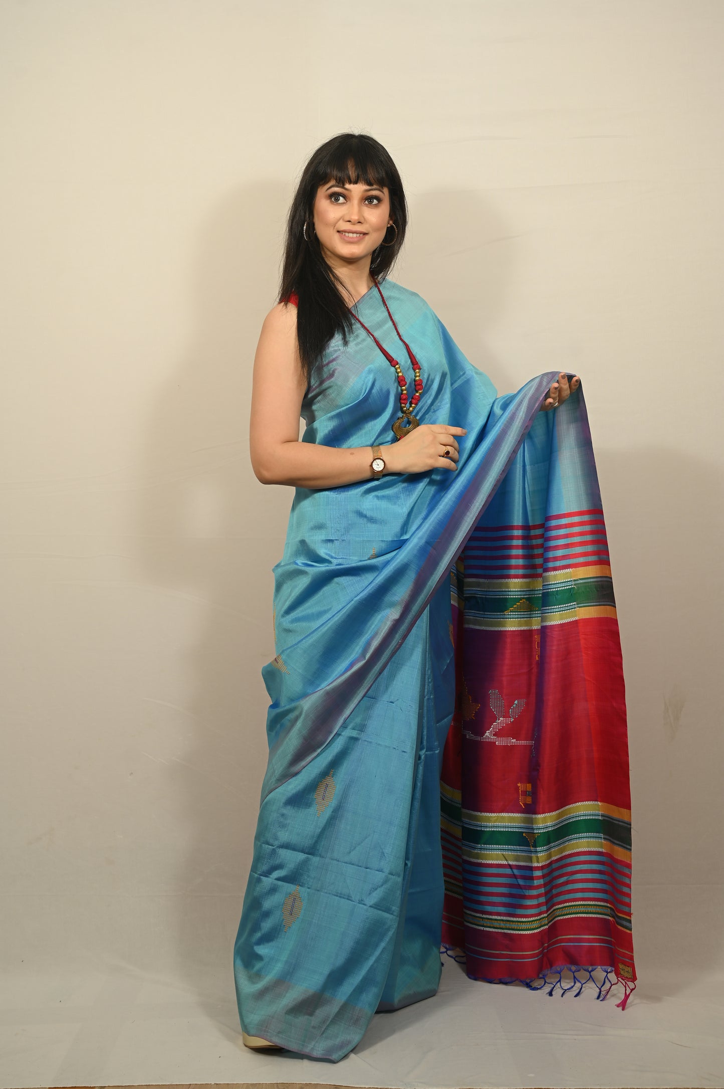 Pure Silk Kalakshetra Saree in Blue Color