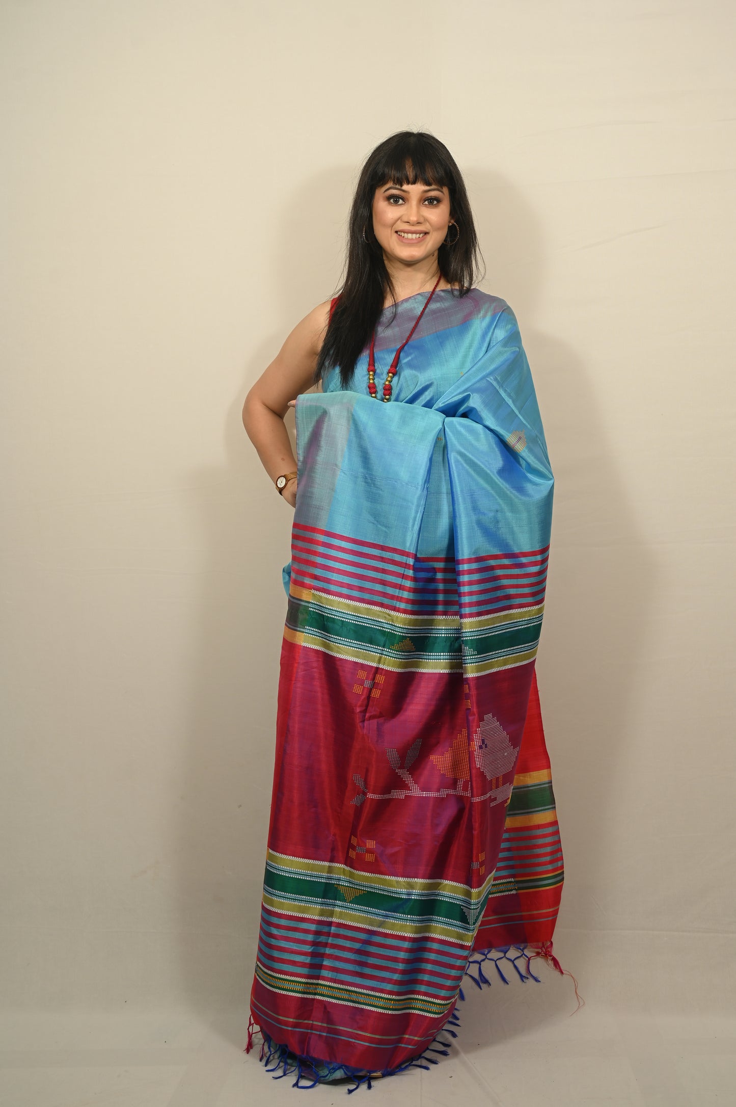 Pure Silk Kalakshetra Saree in Blue Color