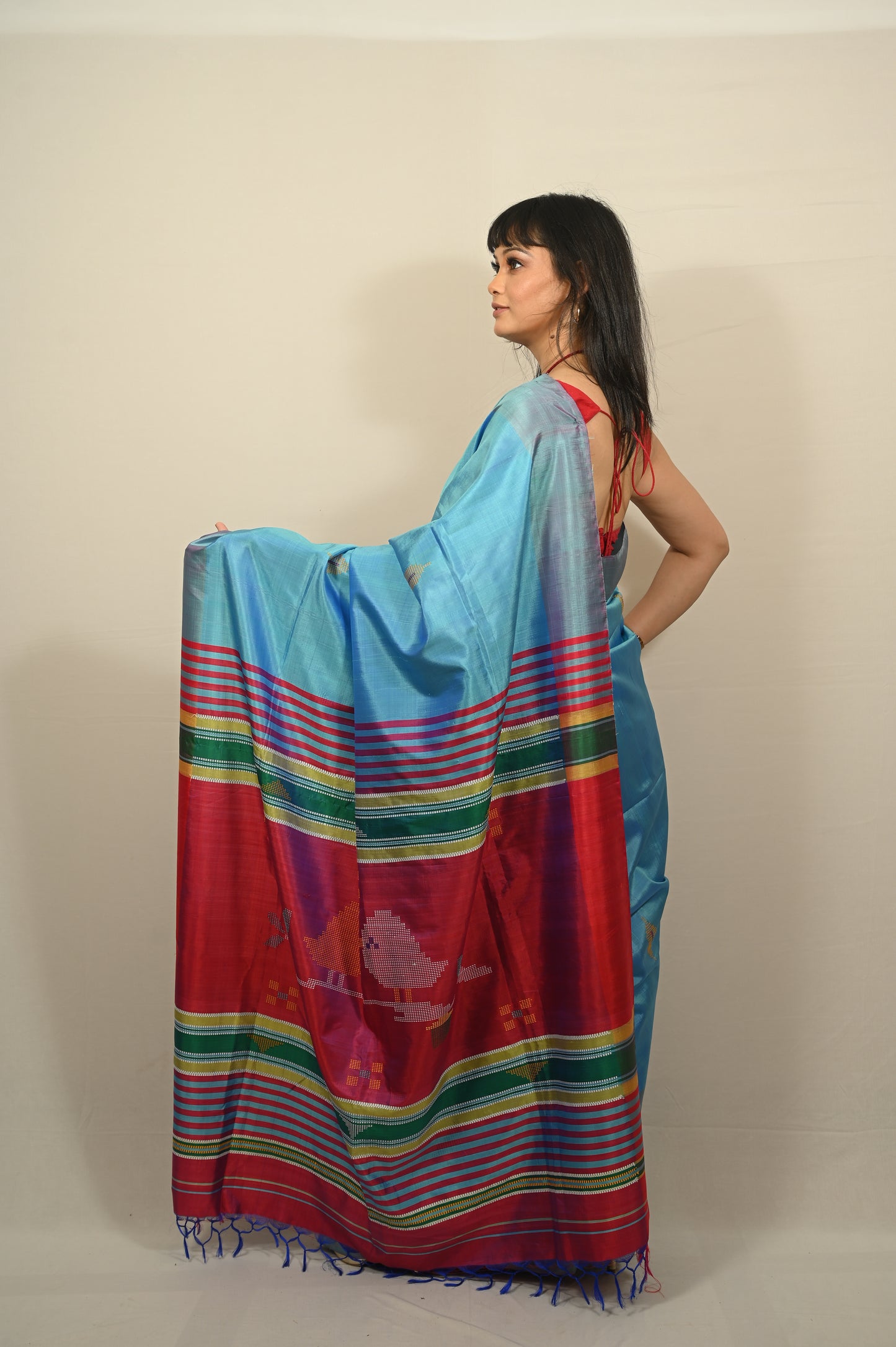 Pure Silk Kalakshetra Saree in Blue Color