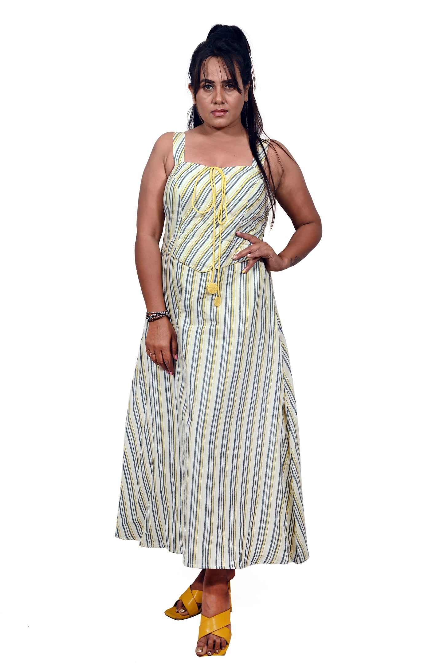 Pure Handloom Cotton Striped Maxi Dress