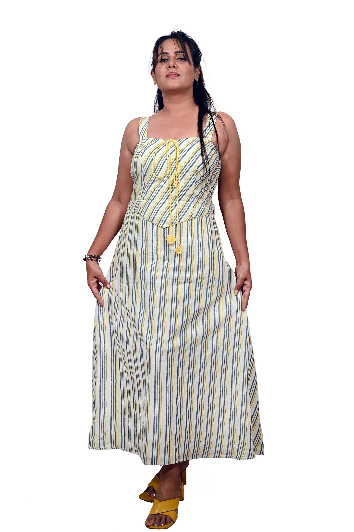 Pure Handloom Cotton Striped Maxi Dress