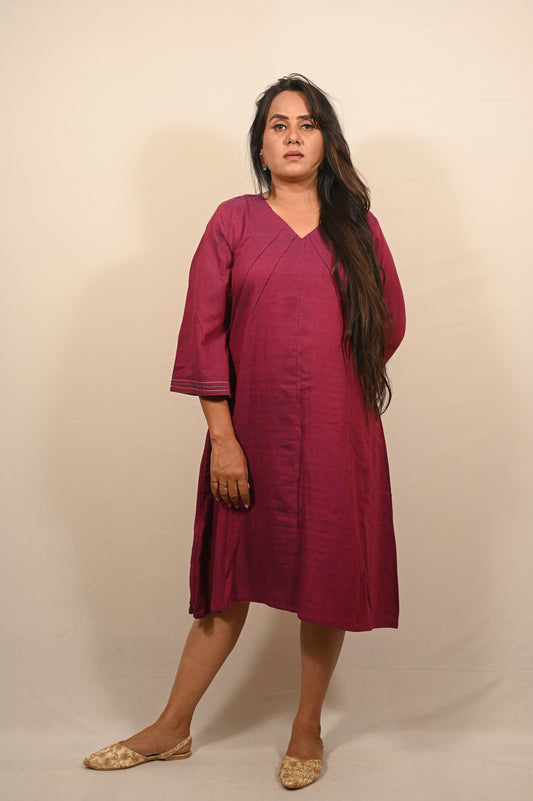 Maroon Khadi Cotton Lounge Dress