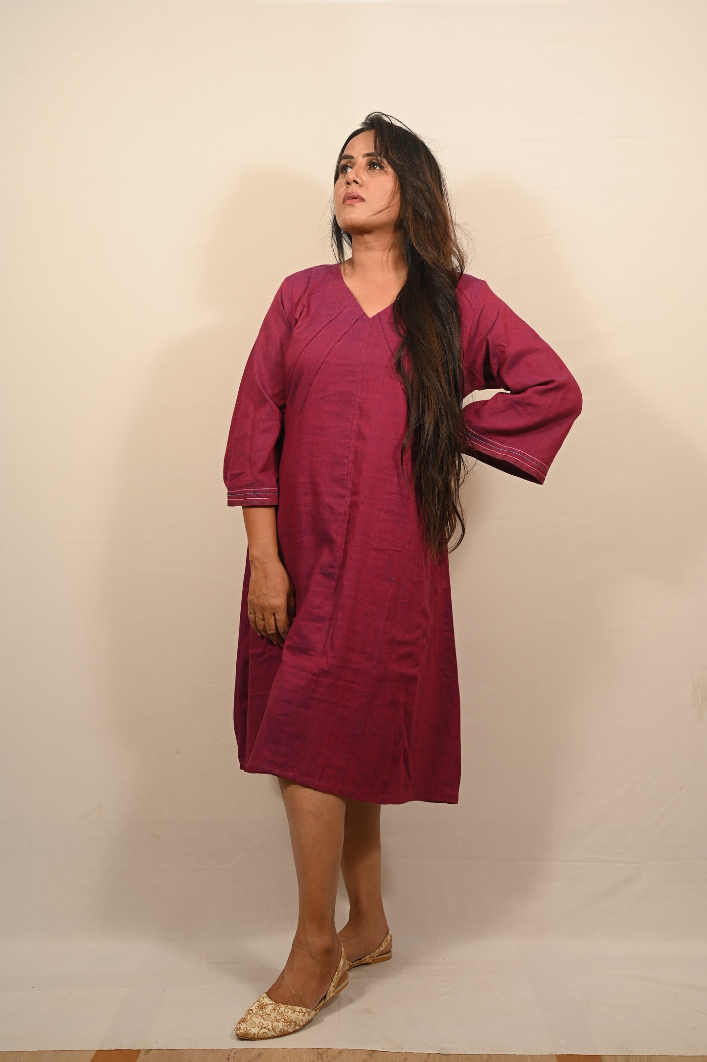 Maroon Khadi Cotton Lounge Dress