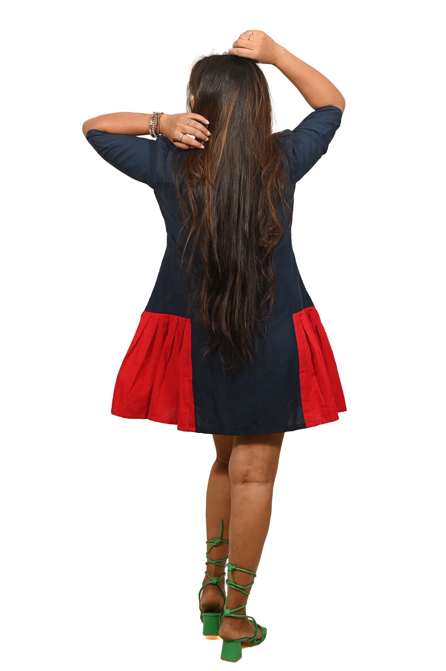 Navy and Red Handloom Pure Cotton Dress