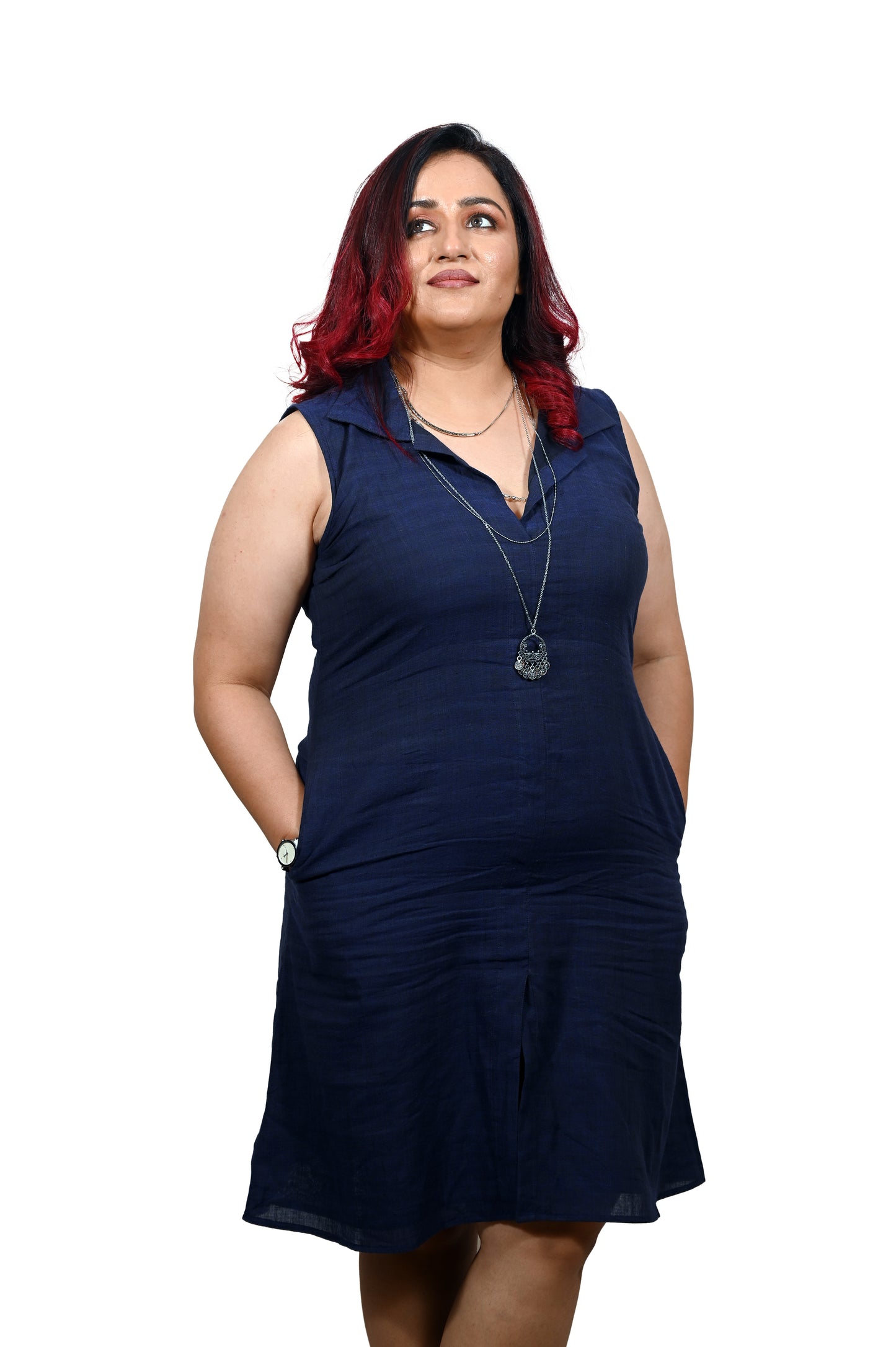 Navy Khadi Cotton Dress