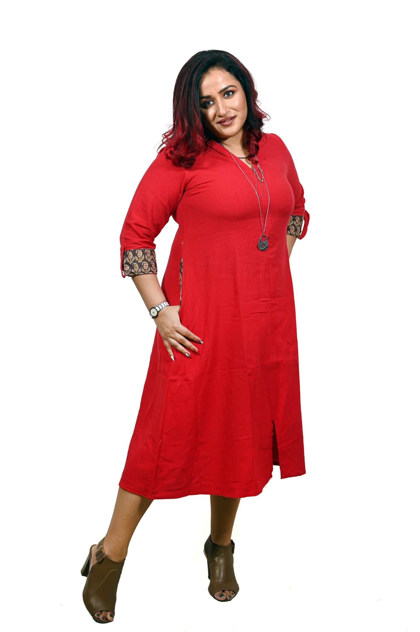 Red Hooded Pure Cotton Dress