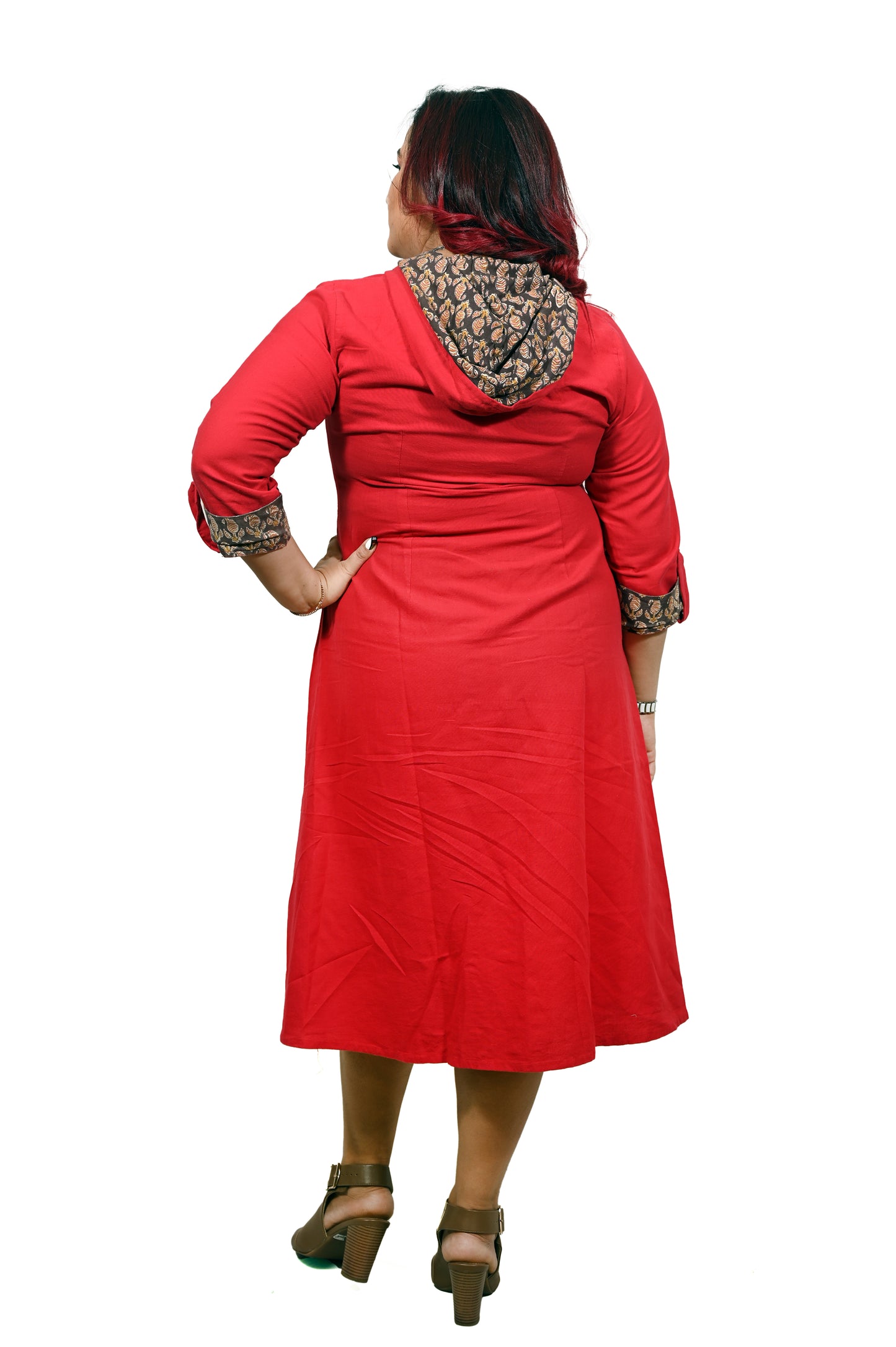 Red Hooded Pure Cotton Dress