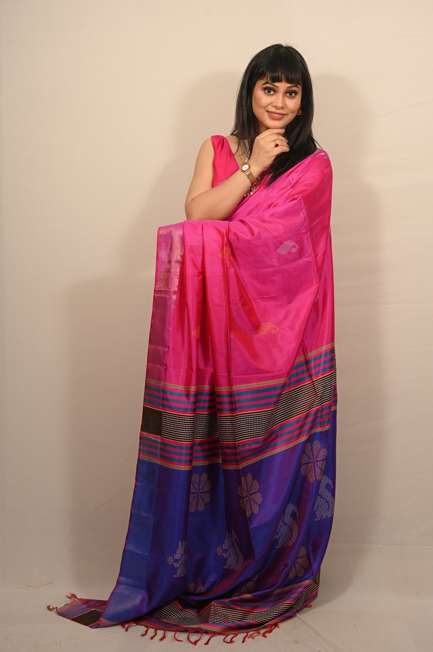 Pure Silk Kalakshetra Saree in Pink Color