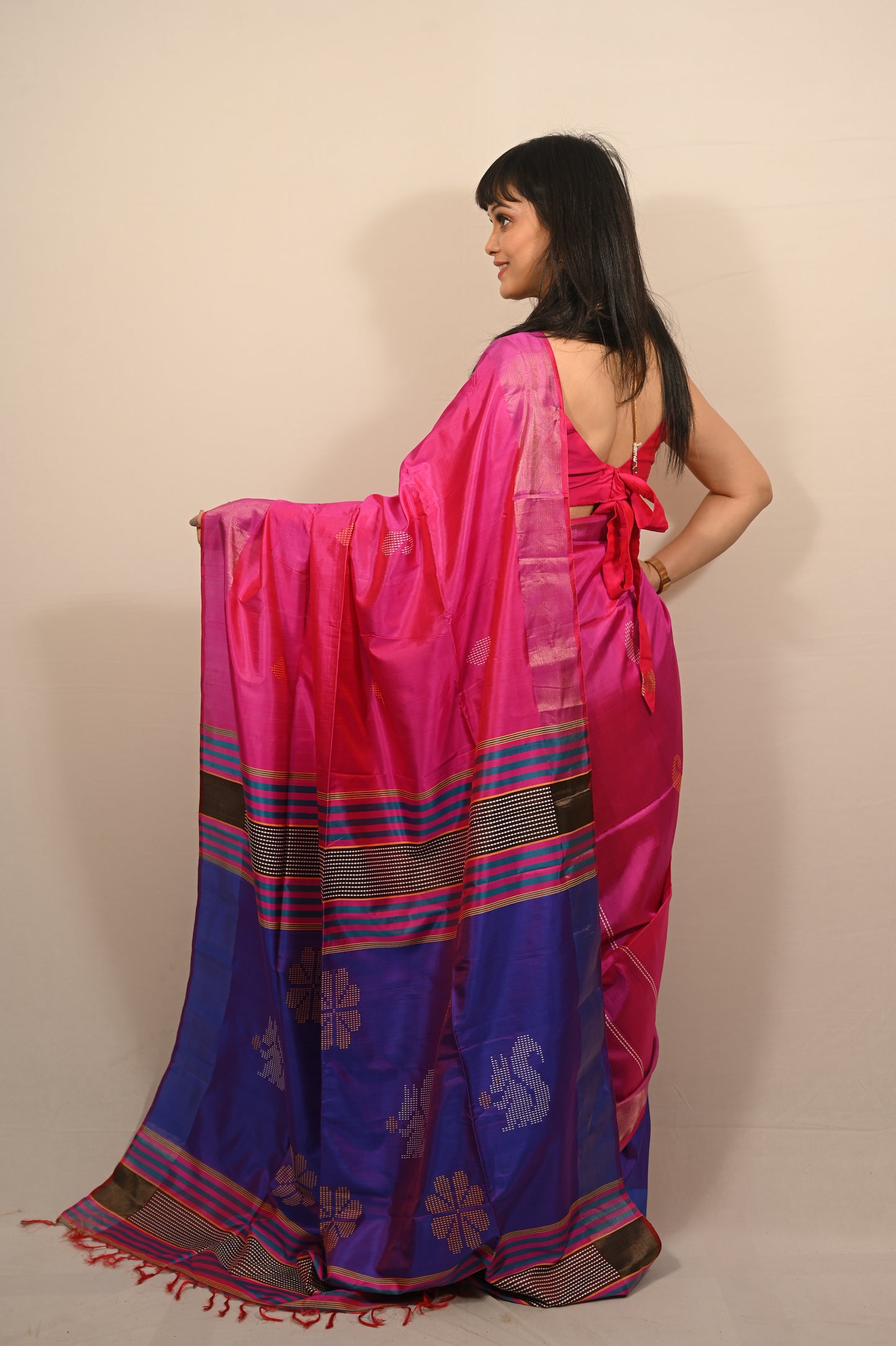 Pure Silk Kalakshetra Saree in Pink Color