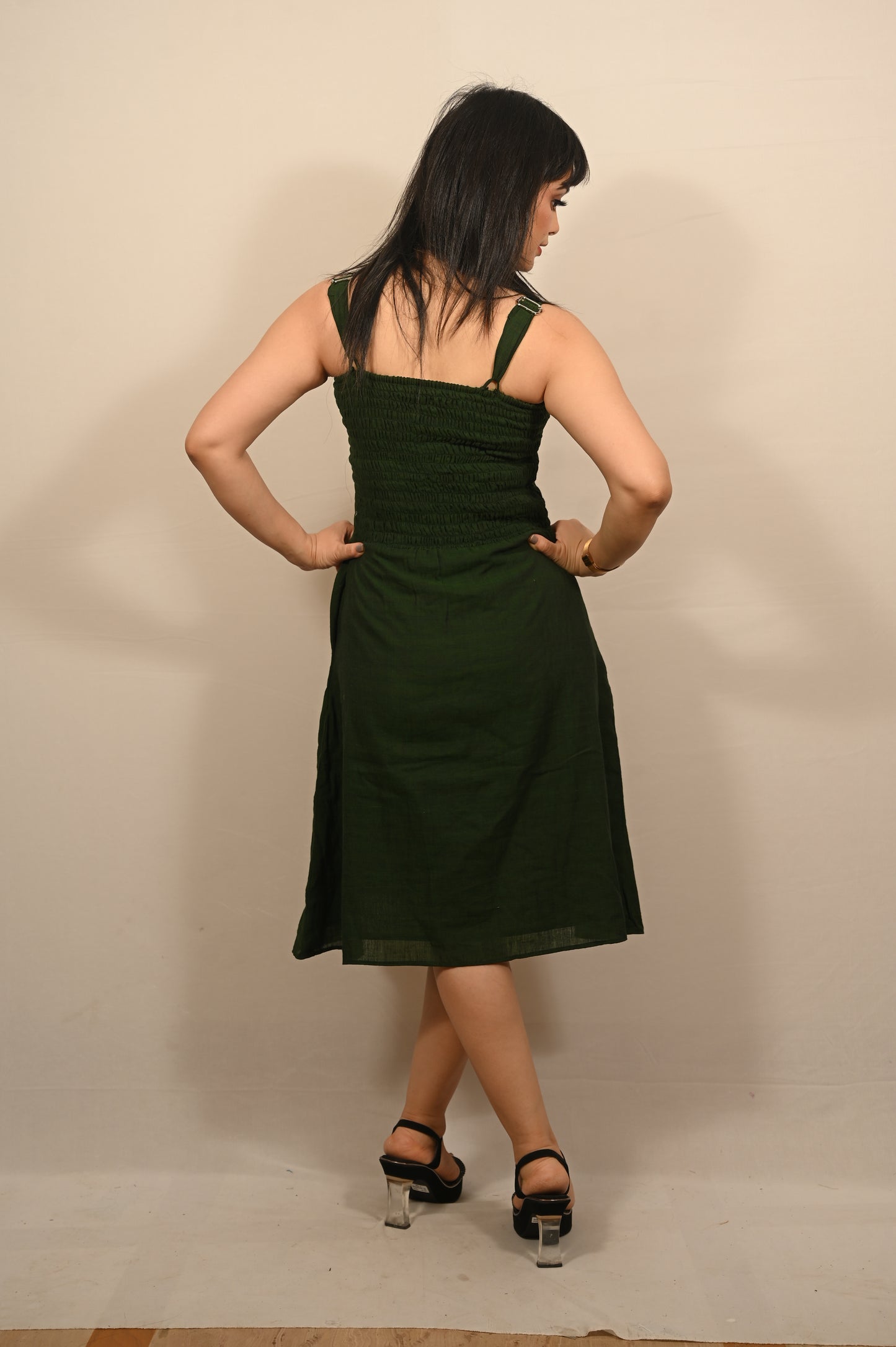 Forest Green Khadi Cotton Strap Dress