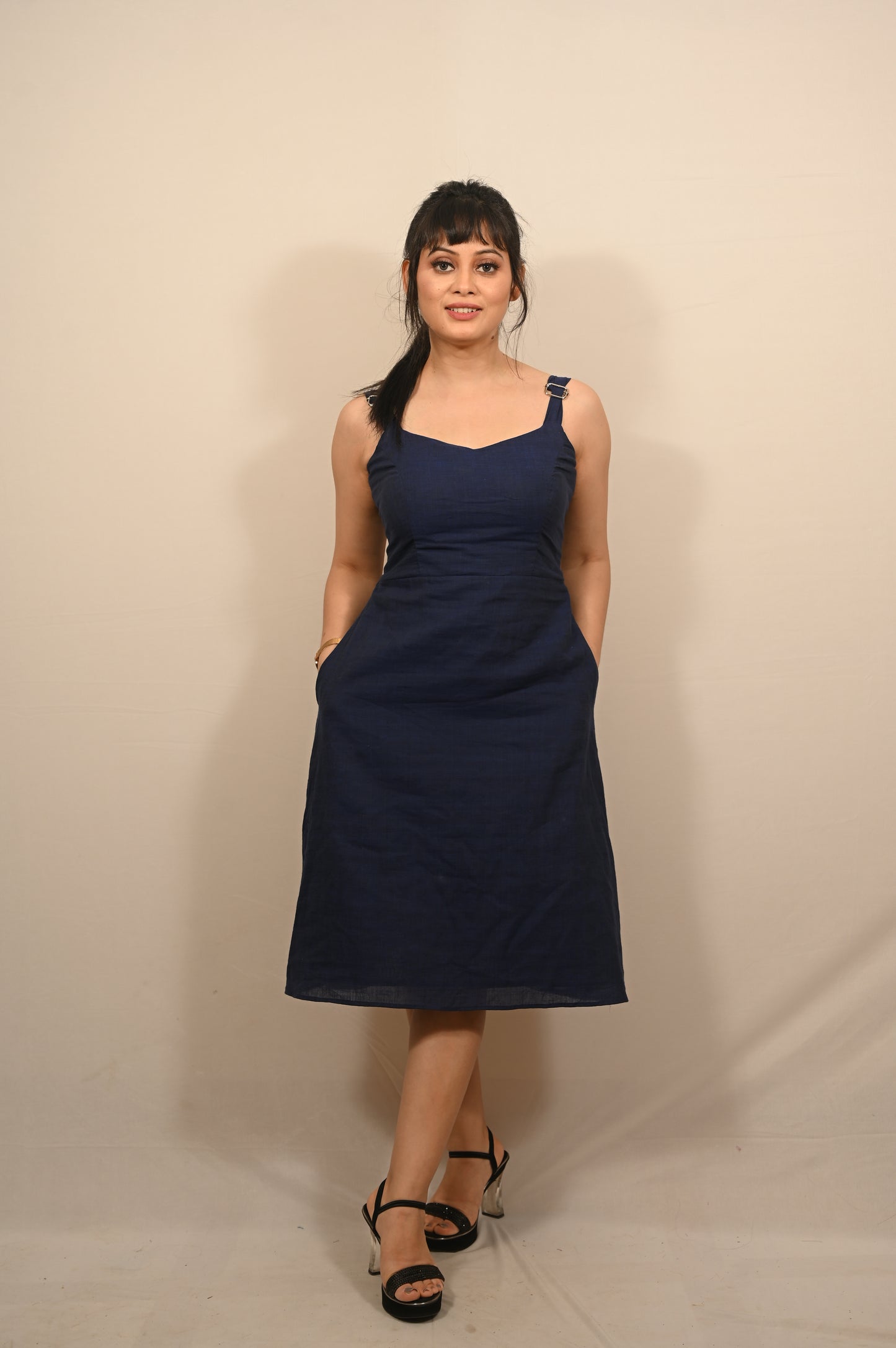 Navy Blue Khadi Cotton Dress