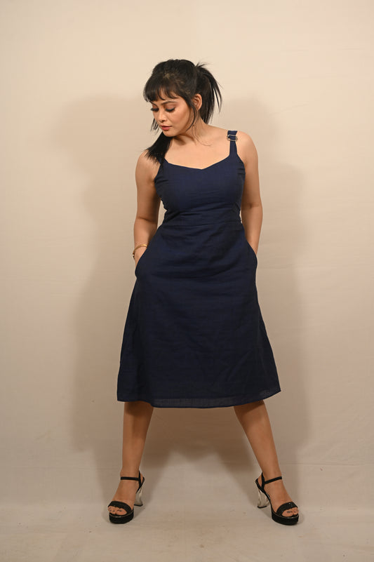 Navy Blue Khadi Cotton Dress