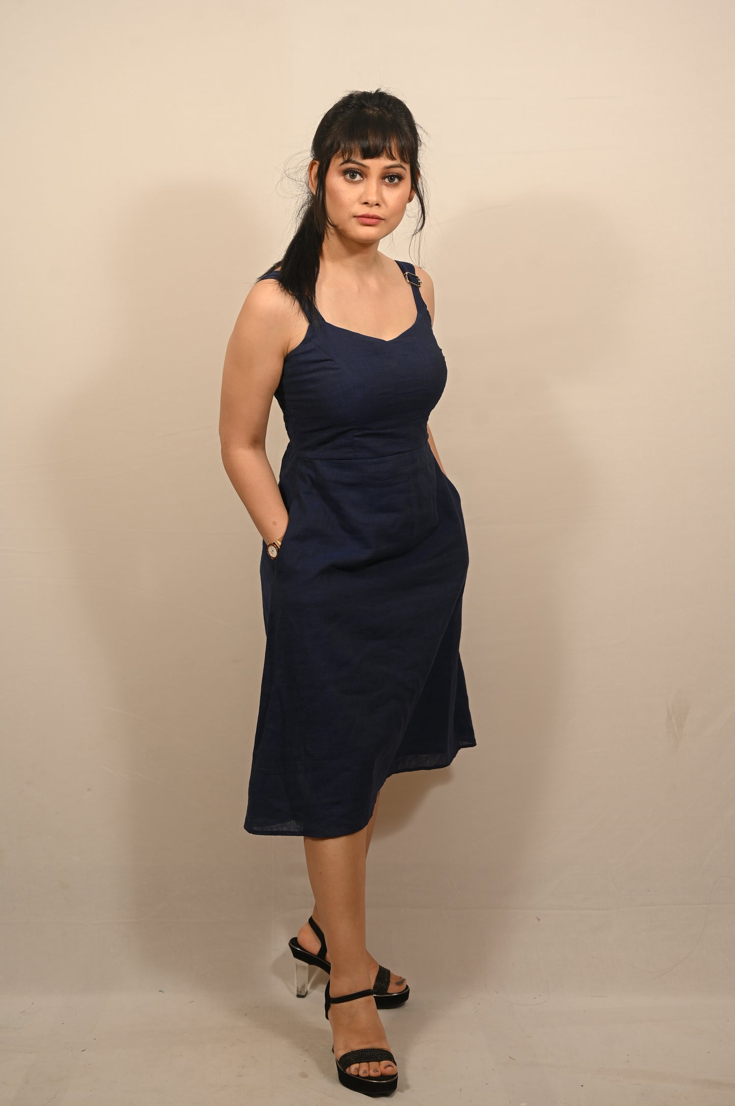 Navy Blue Khadi Cotton Dress