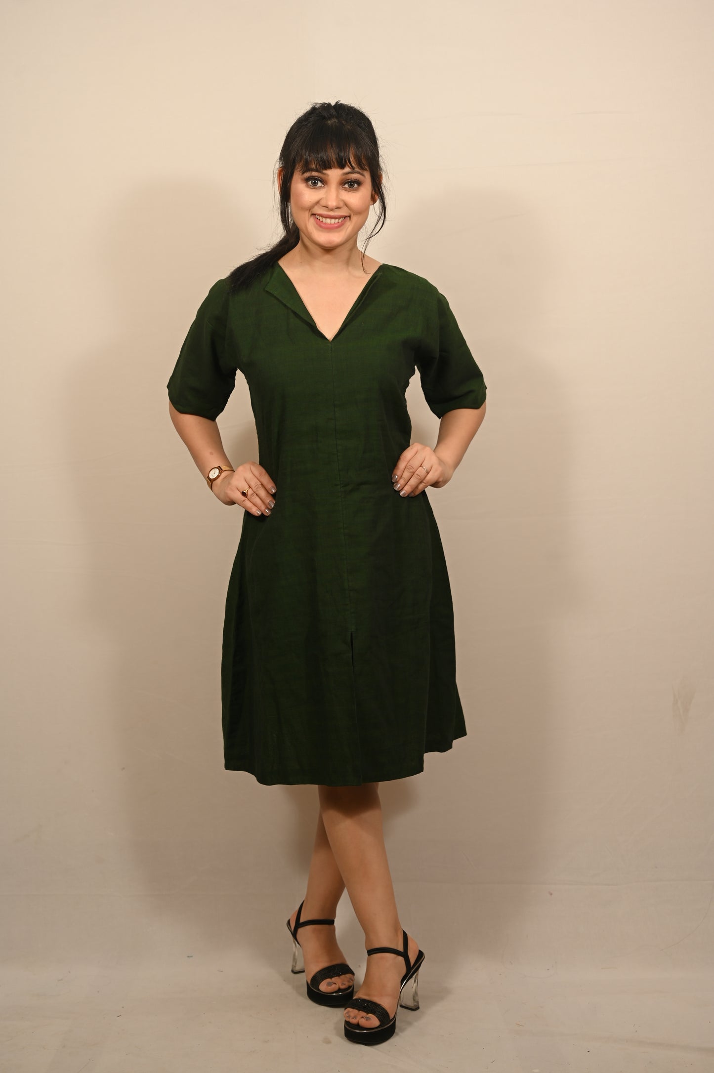 Forest Green Khadi Cotton Dress