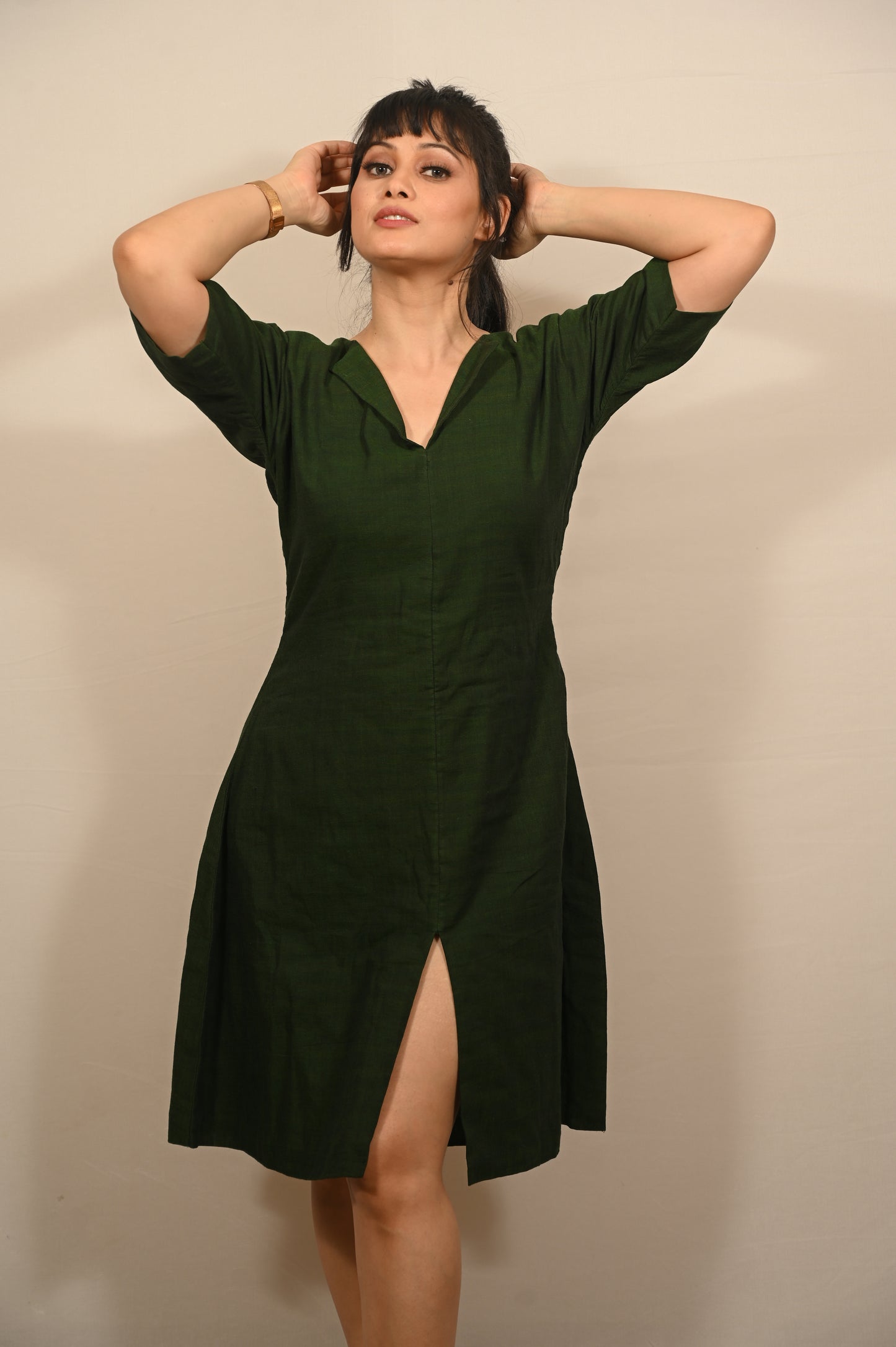 Forest Green Khadi Cotton Dress