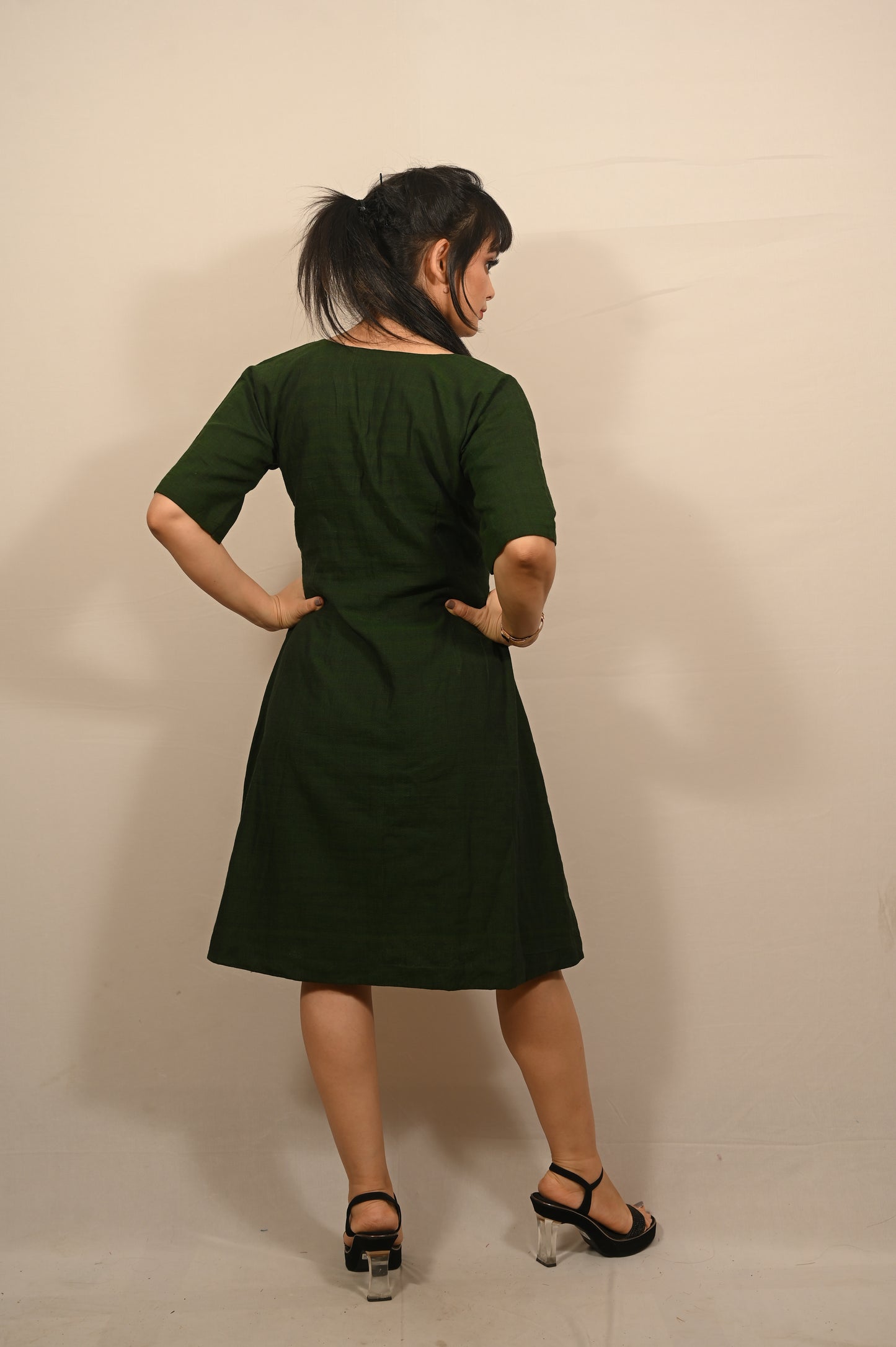 Forest Green Khadi Cotton Dress