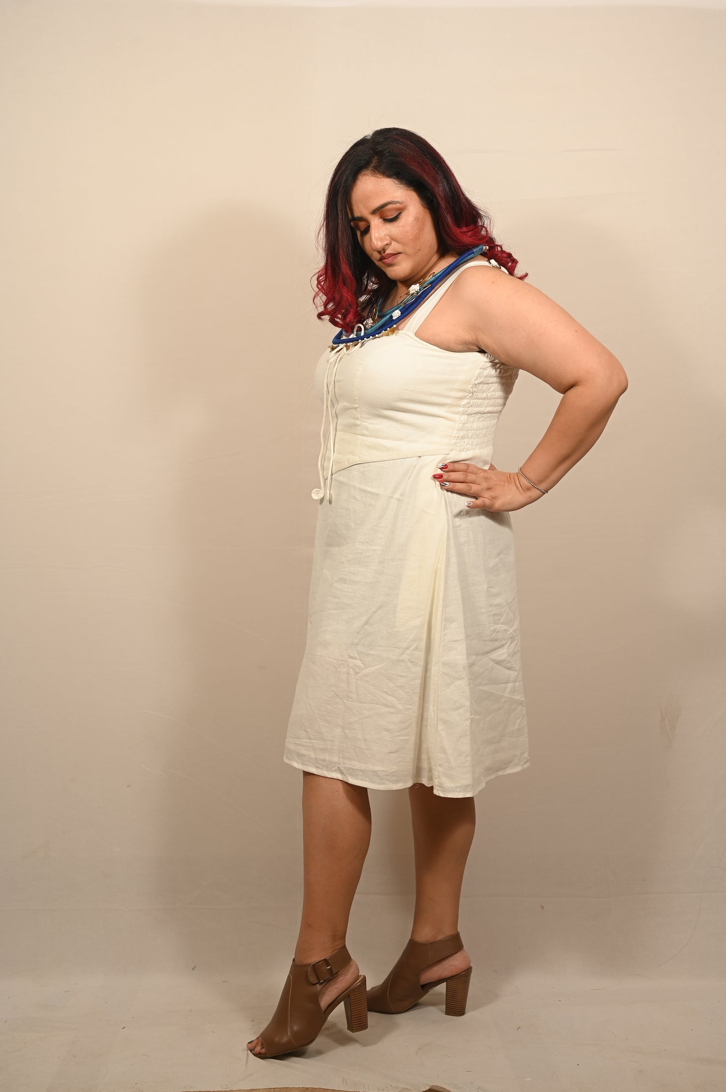 White Khadi Cotton Smocked Dress