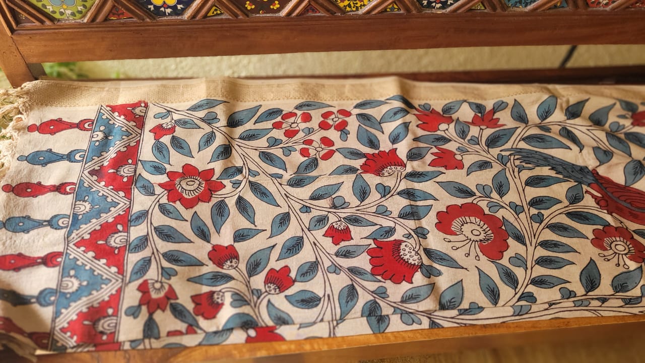 Beige Kalamkari Handpainted Dupatta