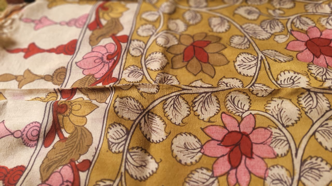 Yellow Kalamkari Handpainted Dupatta