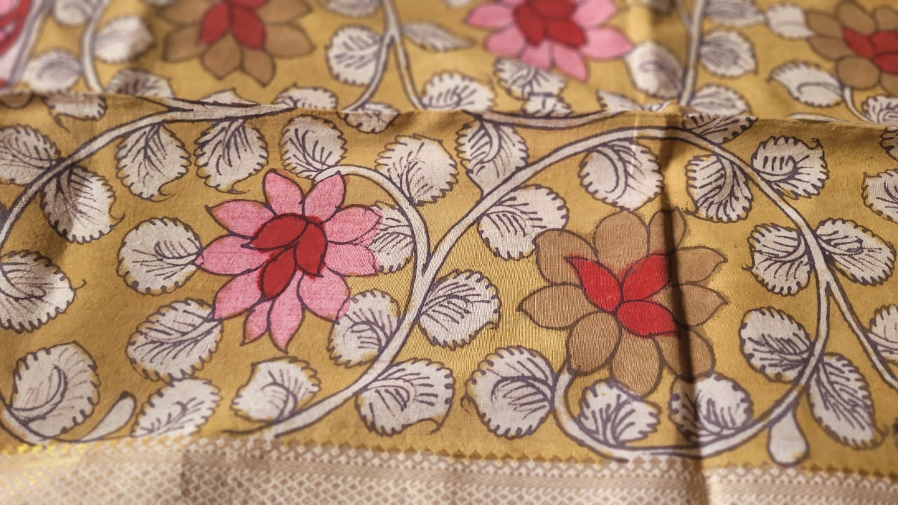 Yellow Kalamkari Handpainted Dupatta