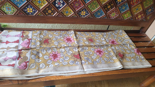 Yellow Kalamkari Handpainted Dupatta