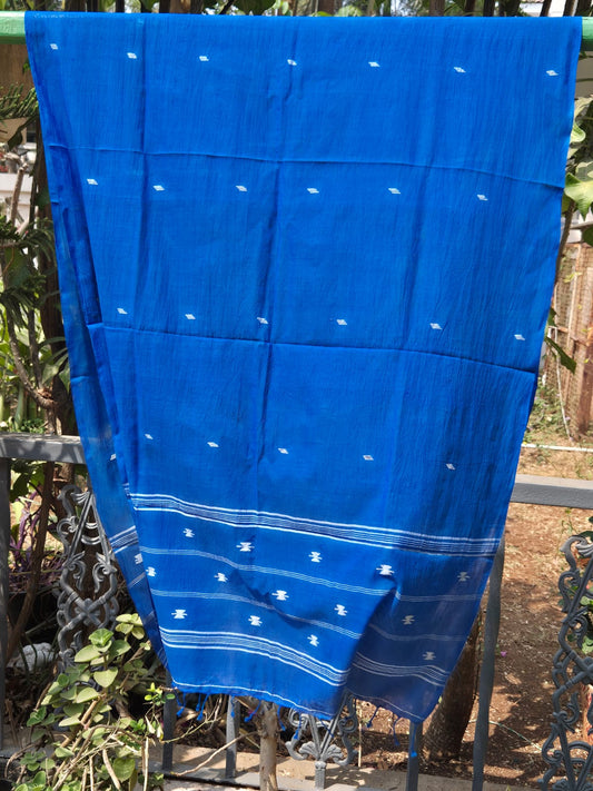 Navy Blue Pure Cotton Handloom Jamdani Stole